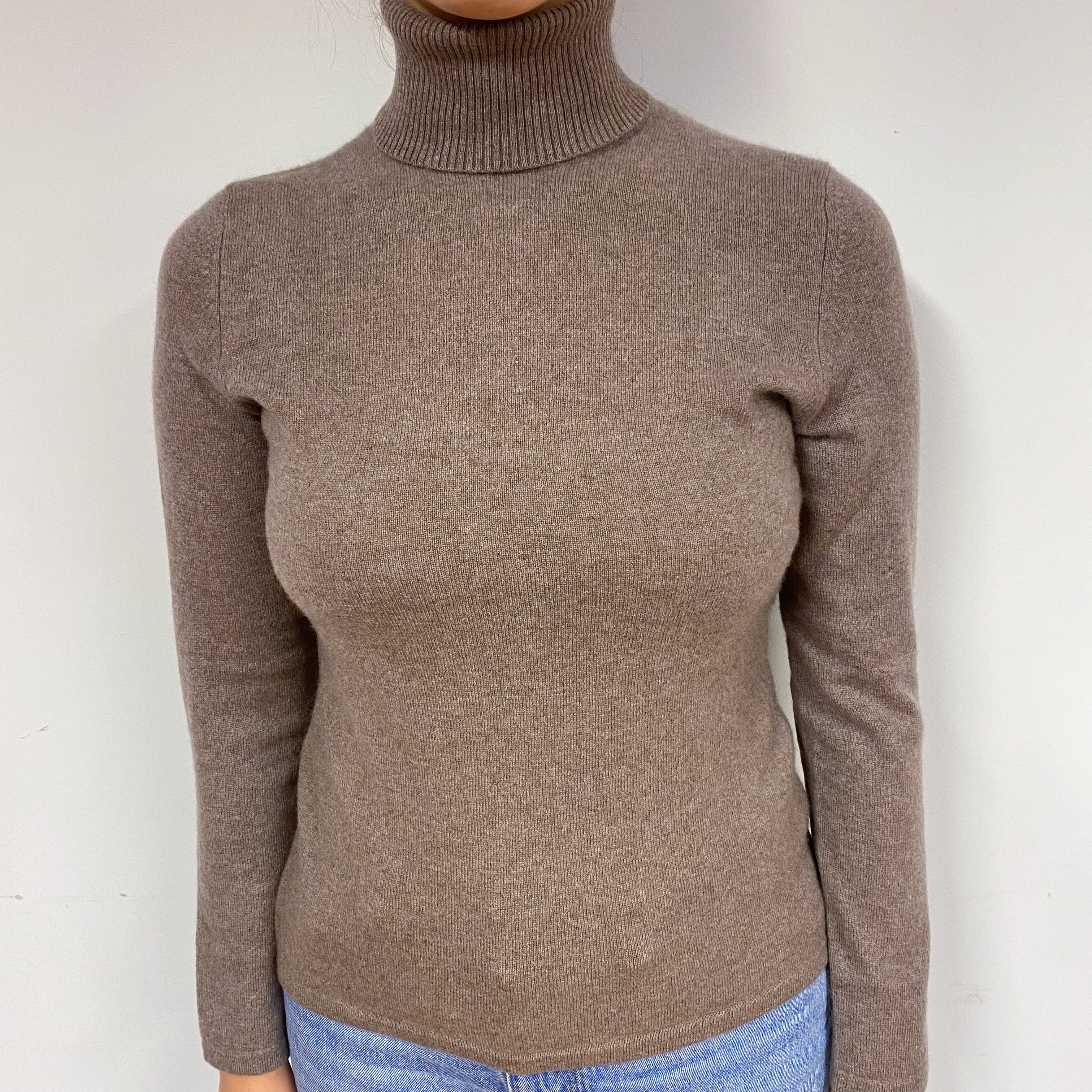 Mink Brown Cashmere Polo Neck Jumper Small