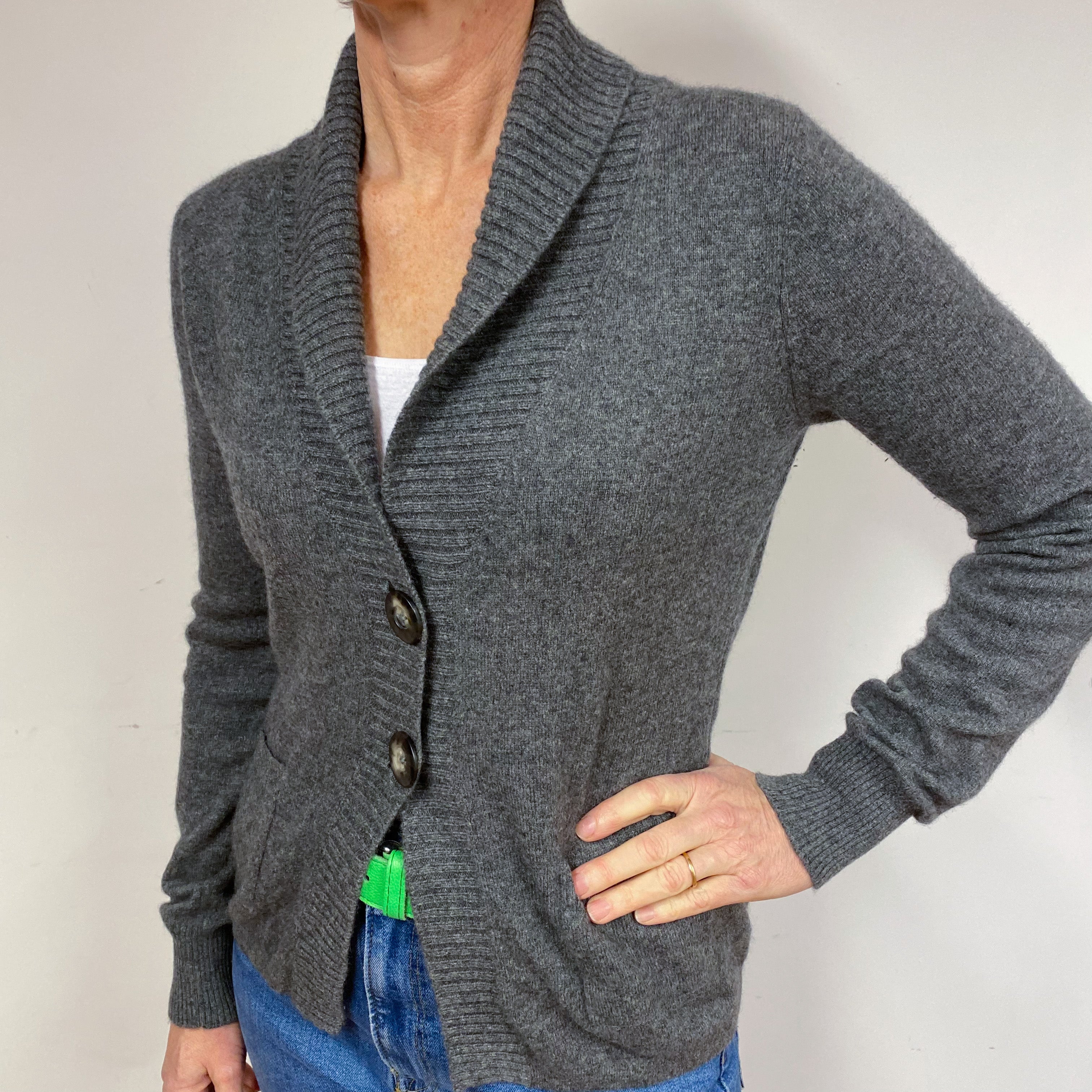 Slate Grey Cashmere V-Neck Cardigan Medium