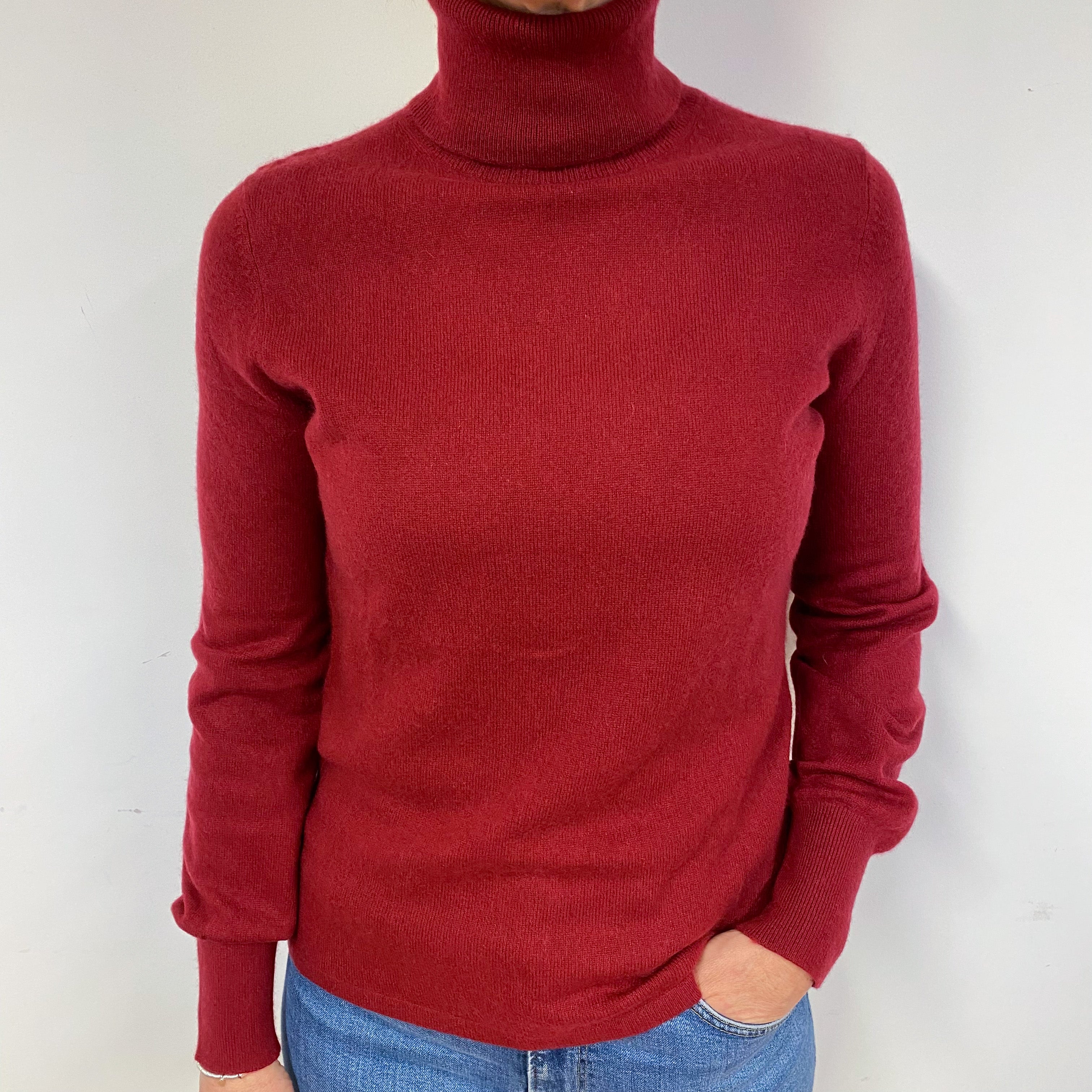 Claret Red Cashmere Polo Neck Jumper Medium