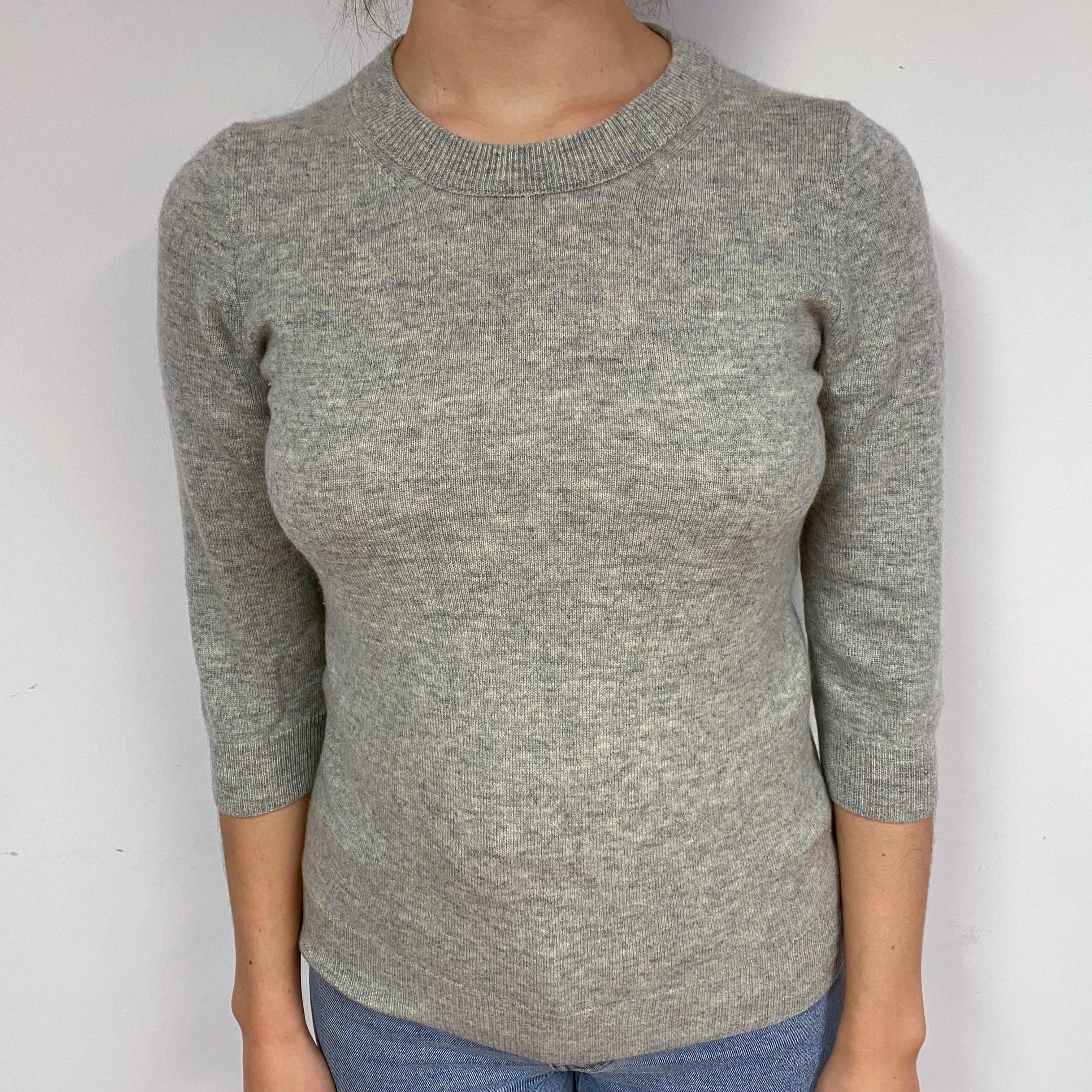 Smoke Grey 3/4 Sleeve Cashmere Crew Neck Jumper Small