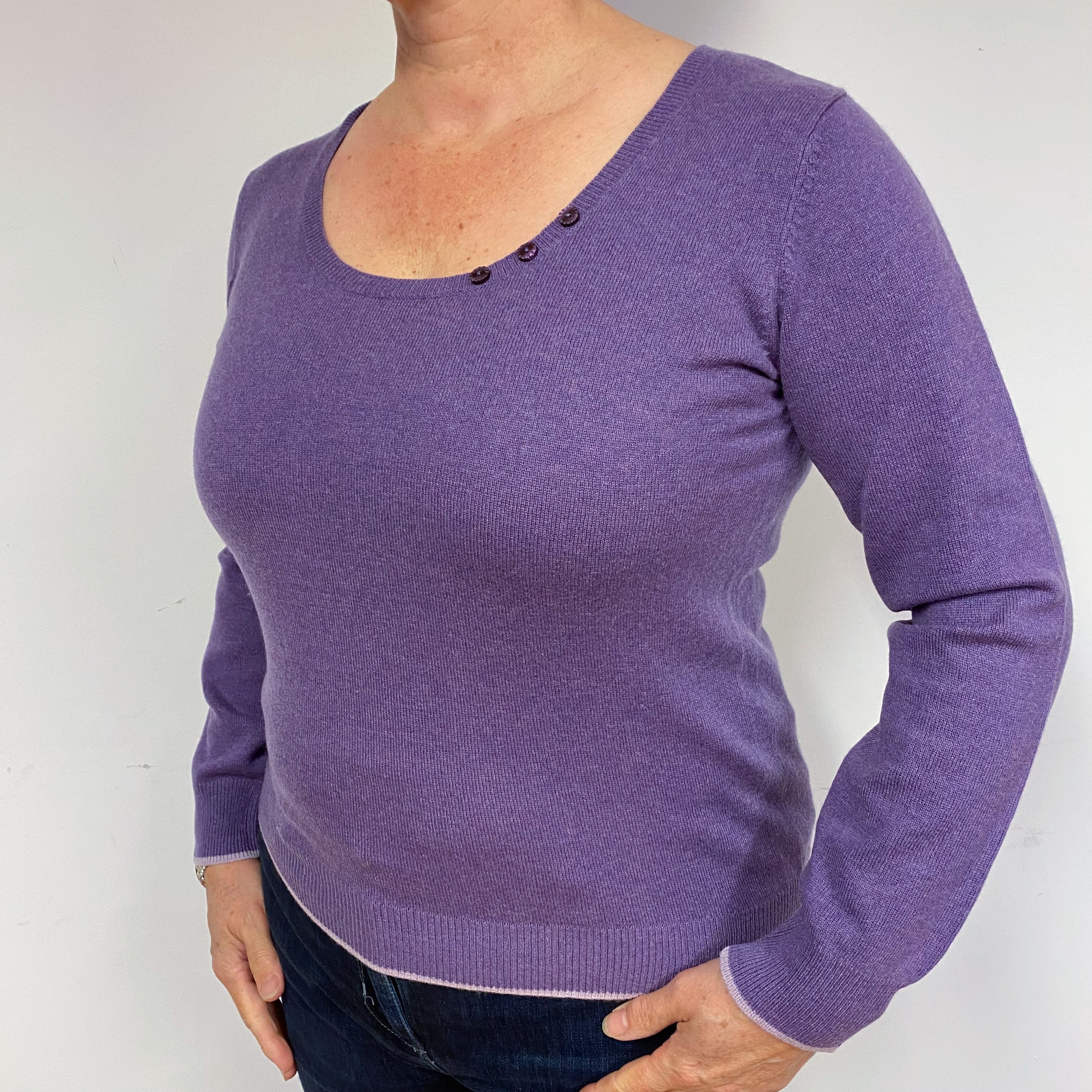 Amethyst Purple Cashmere Scoop Neck Jumper Large