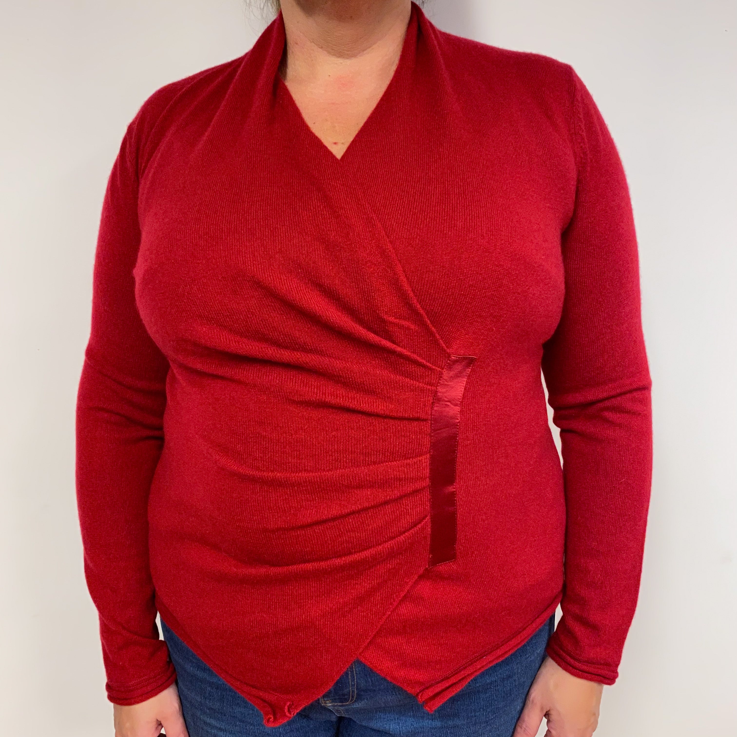 Crimson Red Cashmere Cross Over V-Neck Jumper Extra Large