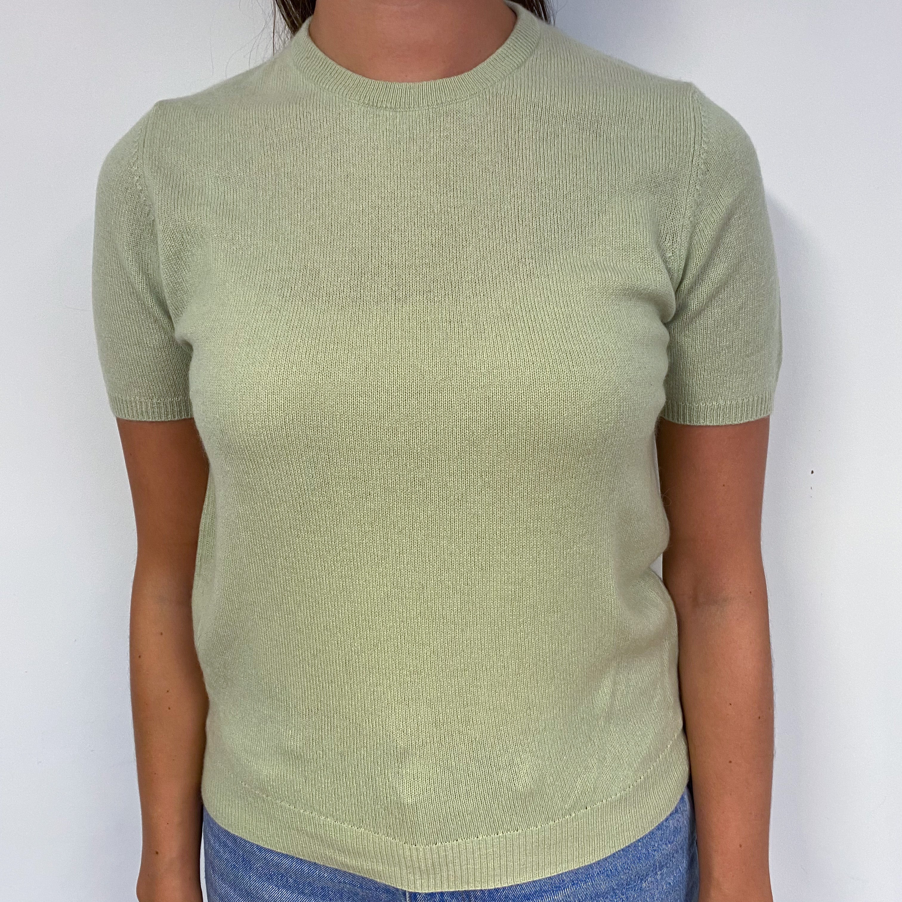 Pistachio Green Short Sleeved Crew Neck Cashmere Jumper