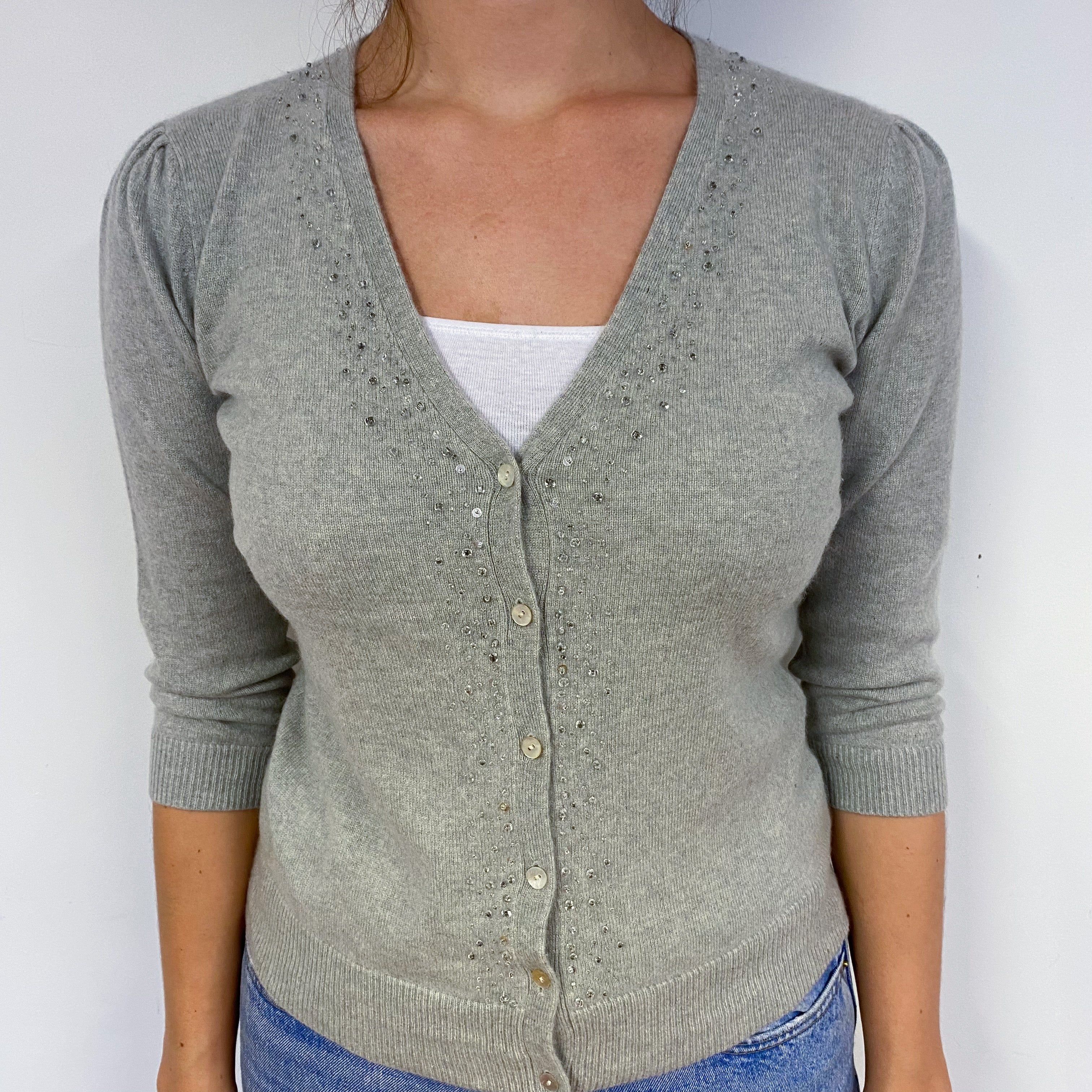 Smoke Grey Embellished Cashmere Cardigan