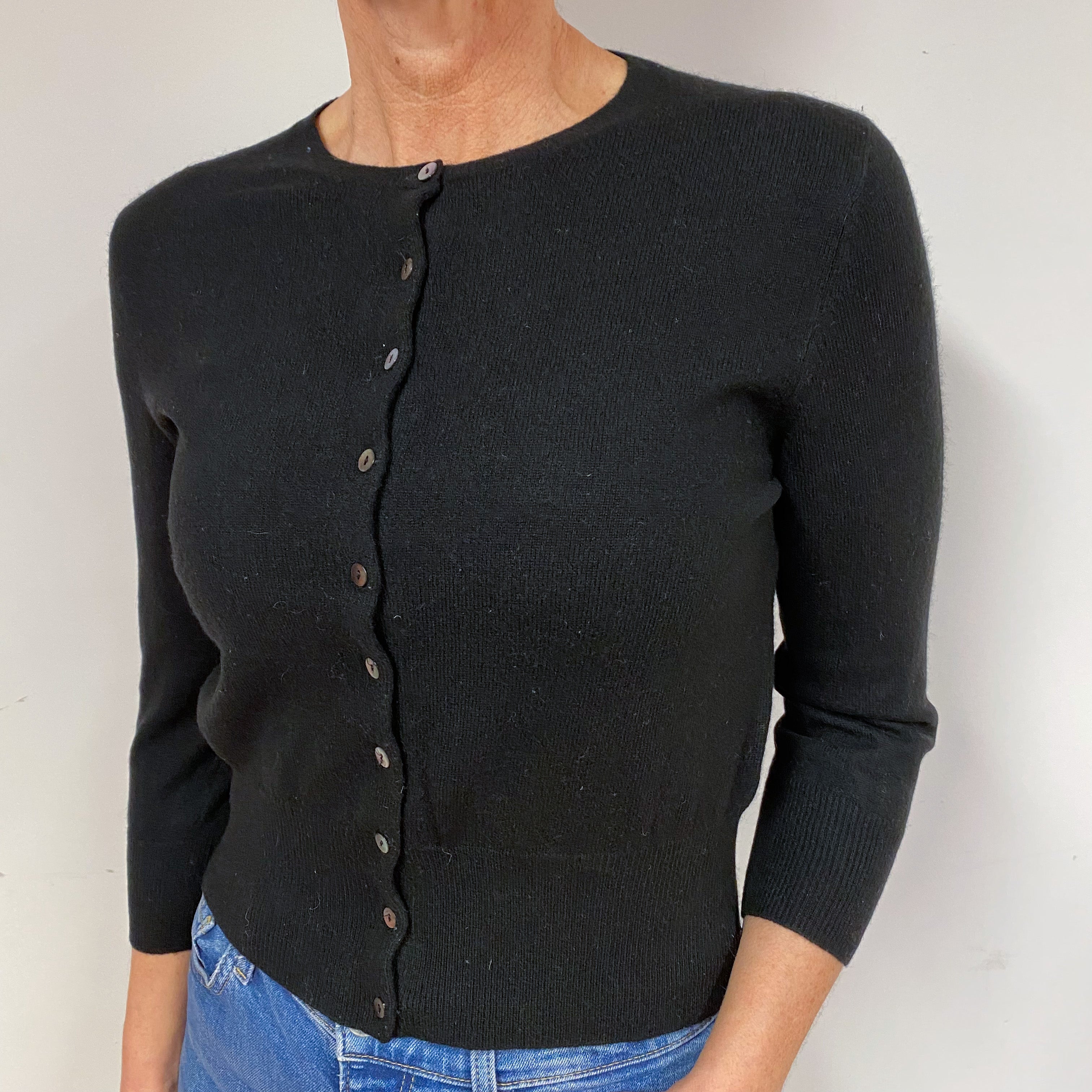 Black 3/4 Sleeve Cashmere Cropped Cardigan Medium