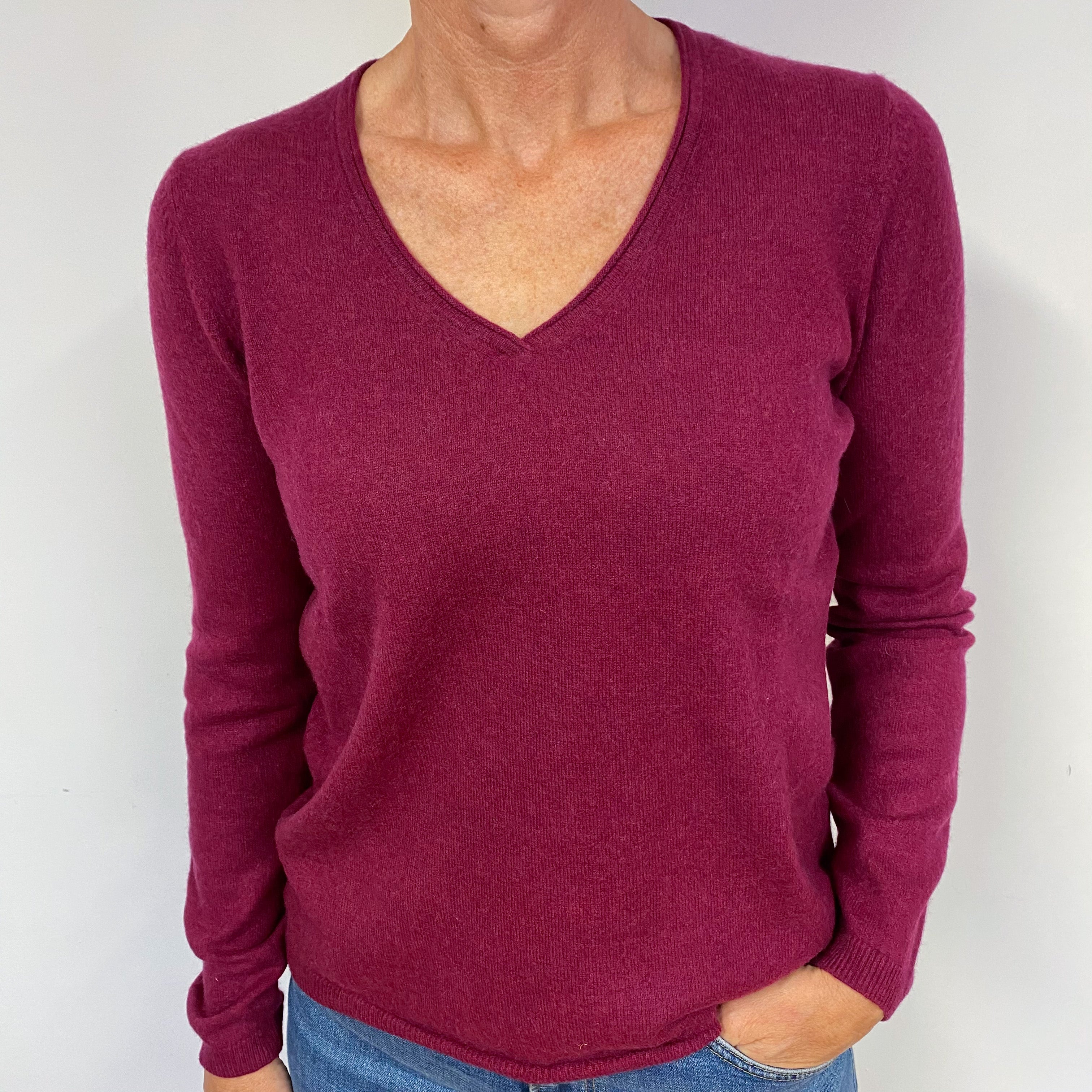 Ruby Red Cashmere V-Neck Jumper