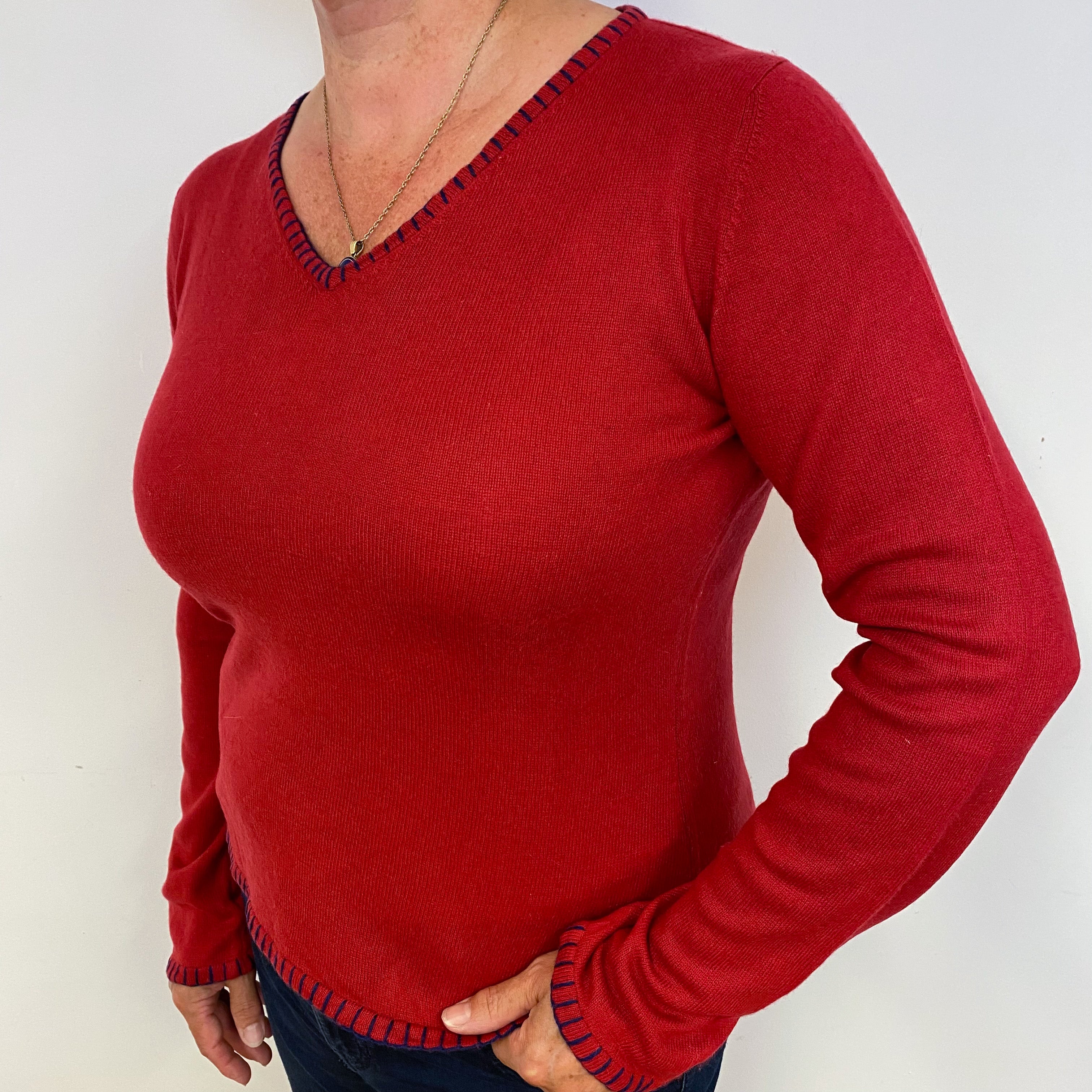 Postie Red Cashmere V-Neck Jumper