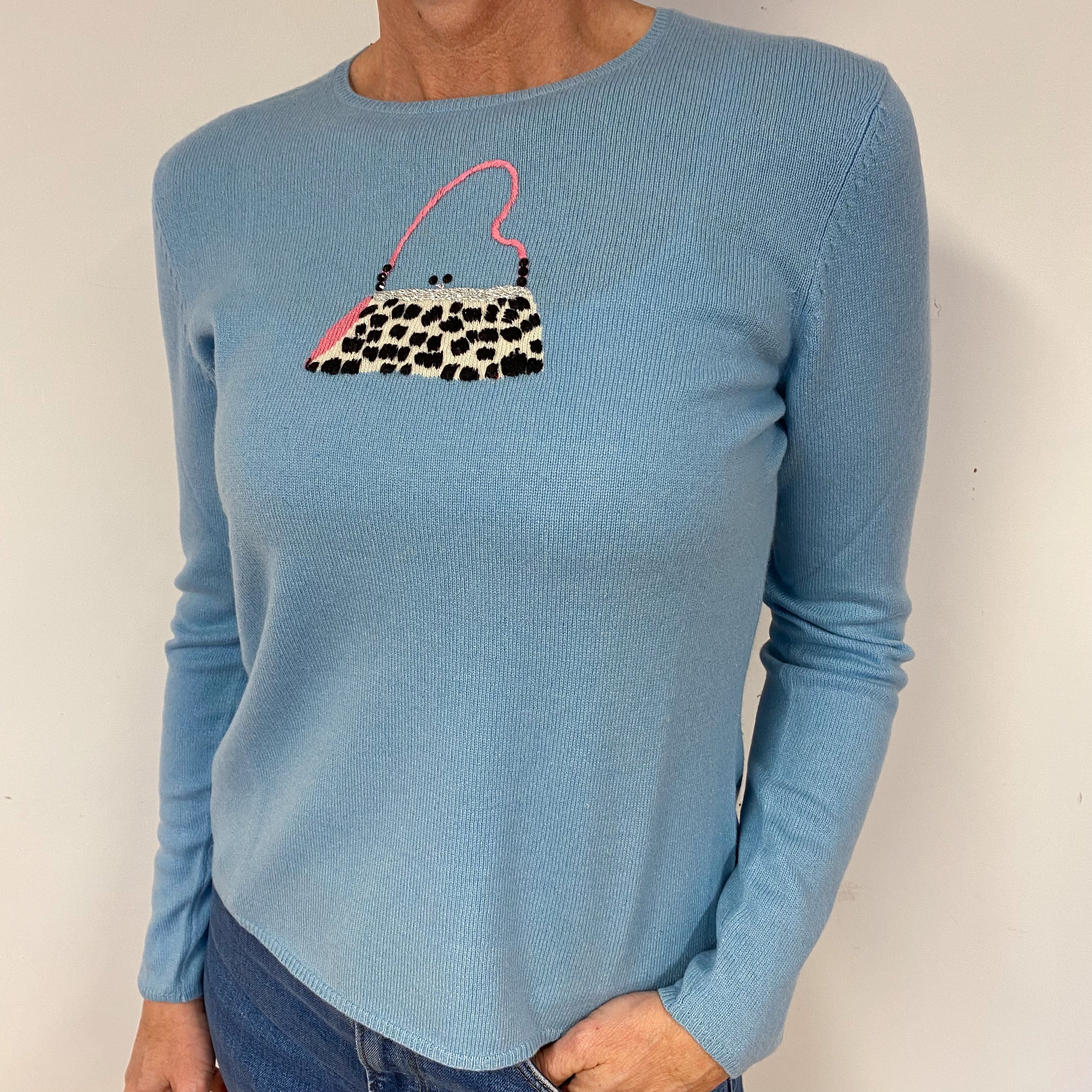 Pale Blue Handbag Cashmere Crew Neck Jumper