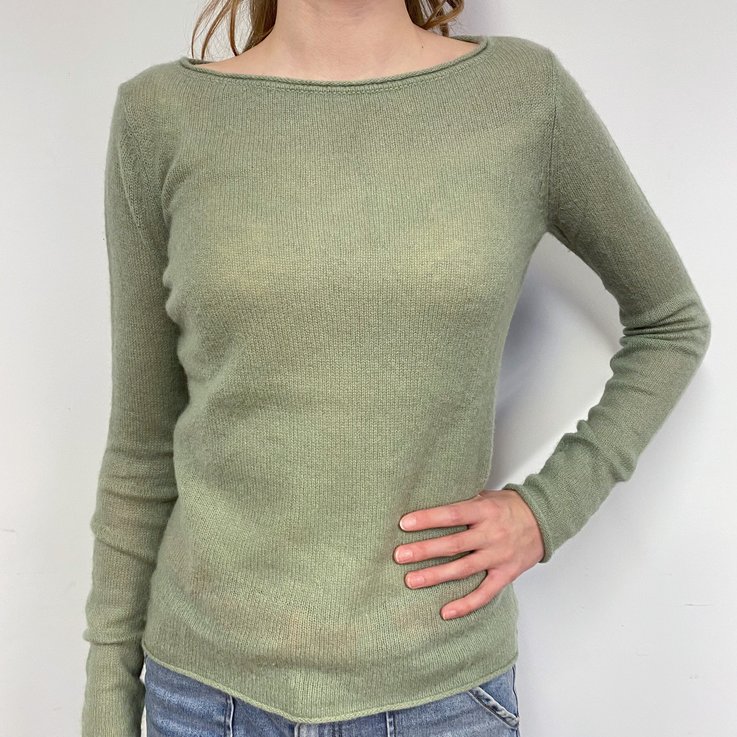 Pale Olive Green Cashmere Crew Neck Jumper