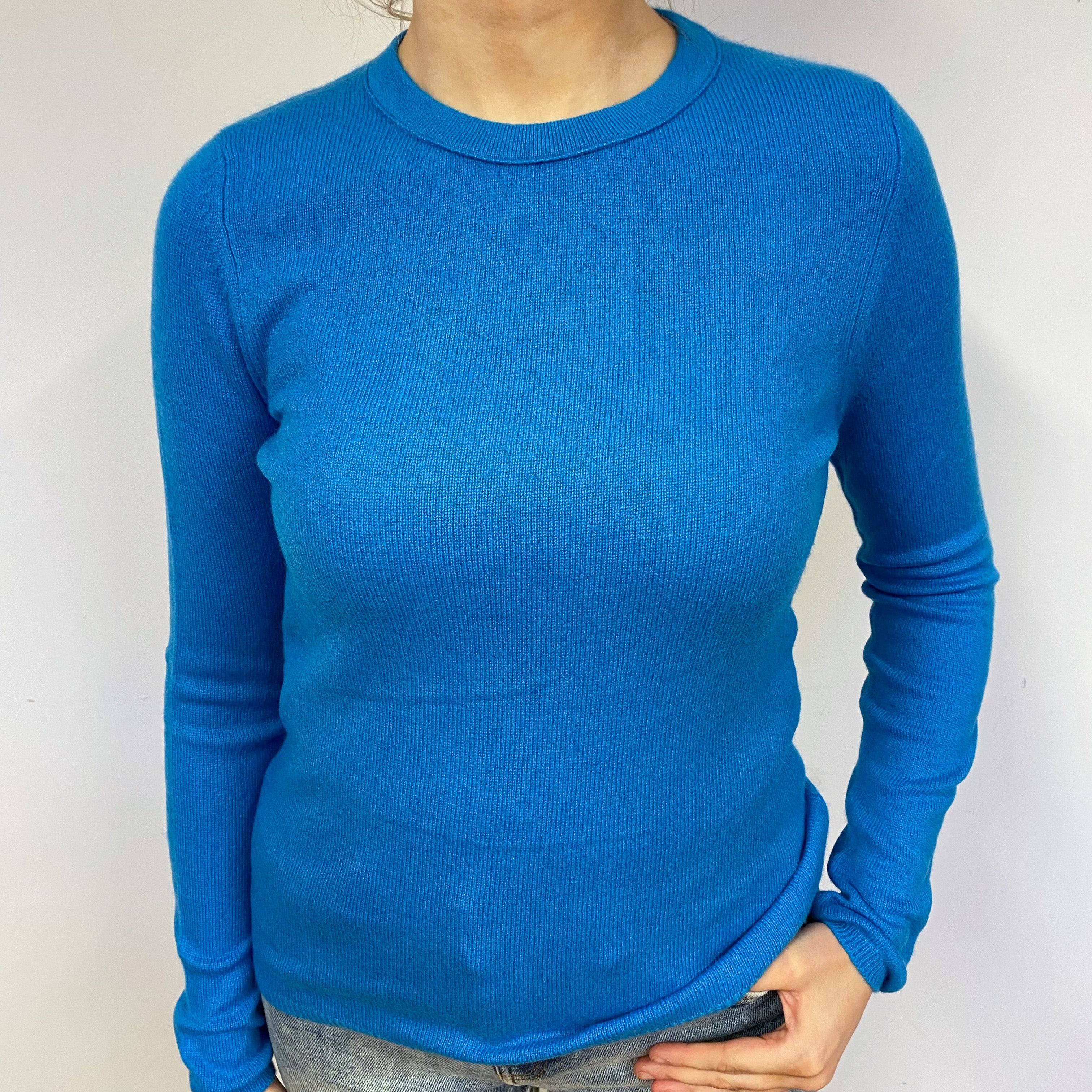 Deep Aqua Blue Cashmere Crew Neck Jumper Small