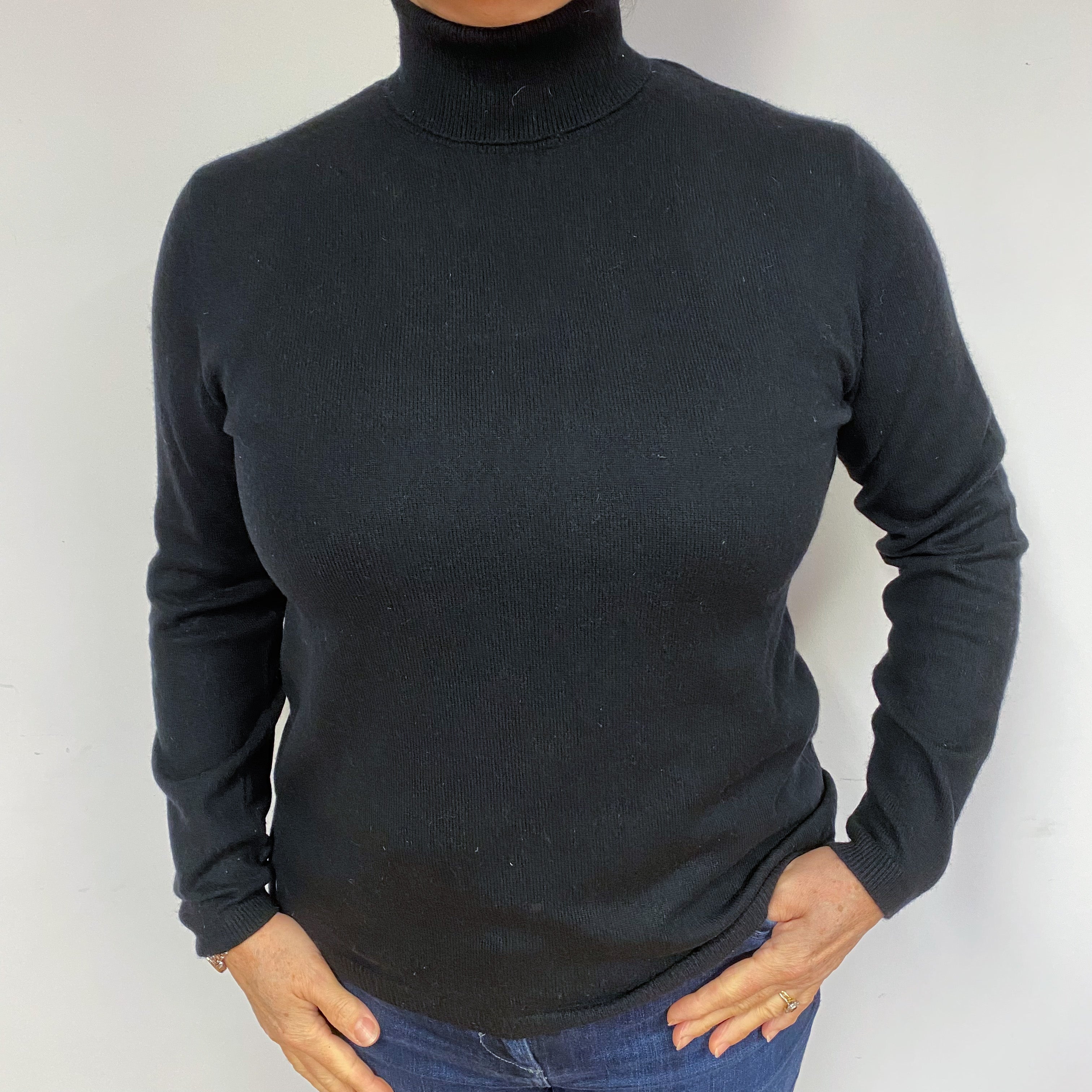 Black Cashmere Polo Neck Jumper Large