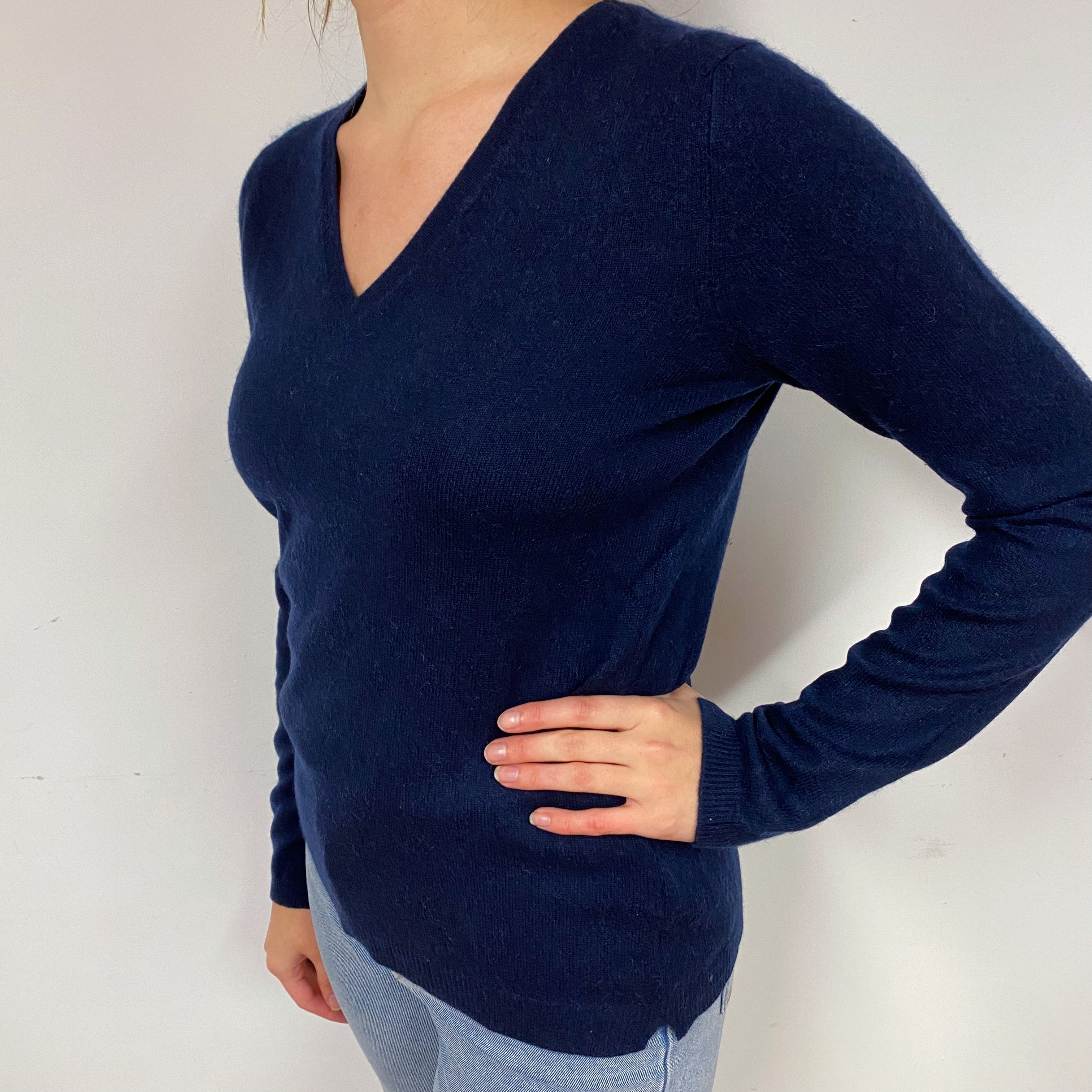 Navy Blue Cashmere V-Neck Jumper Small