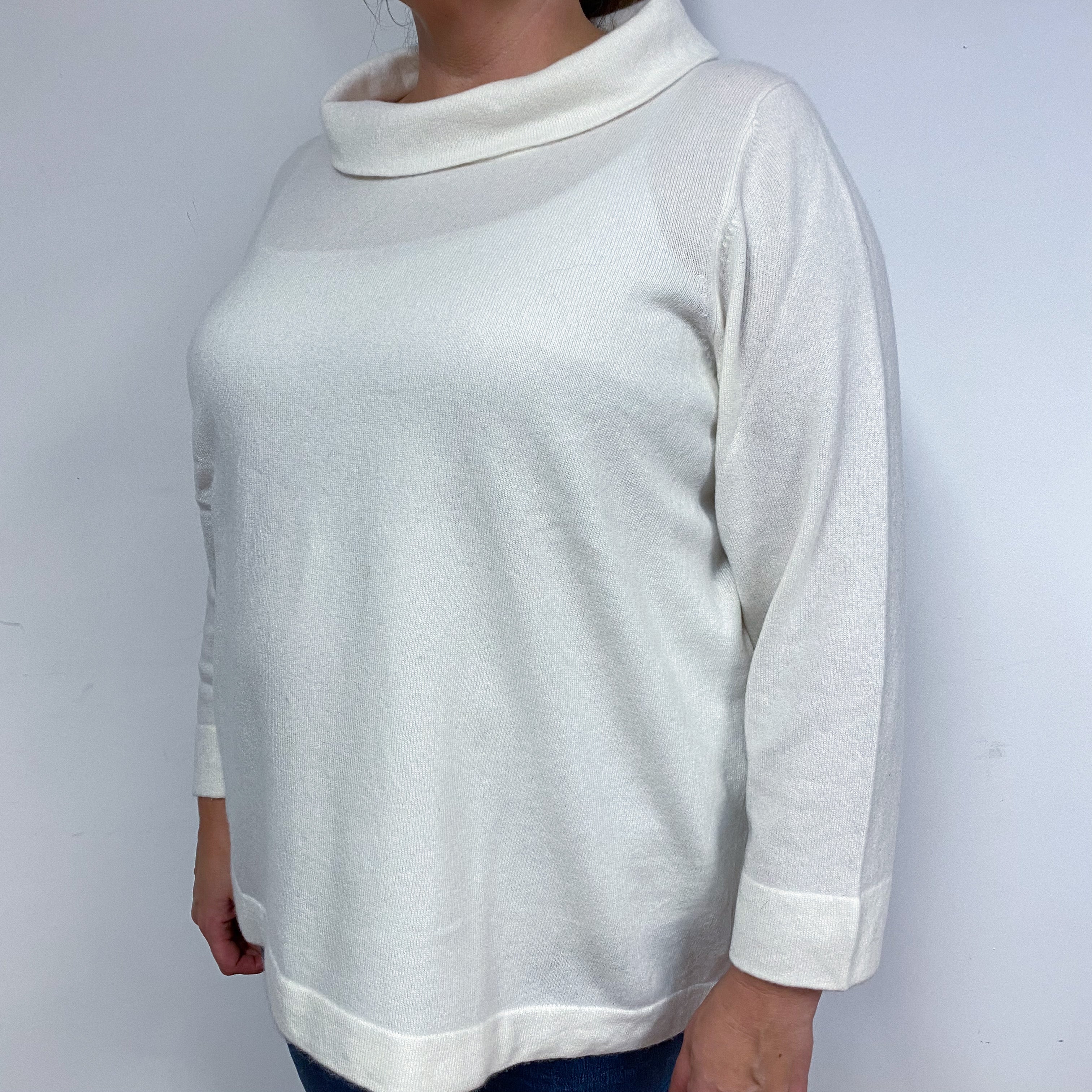 Winter White Slouchy Cashmere Roll Neck Jumper Extra Large