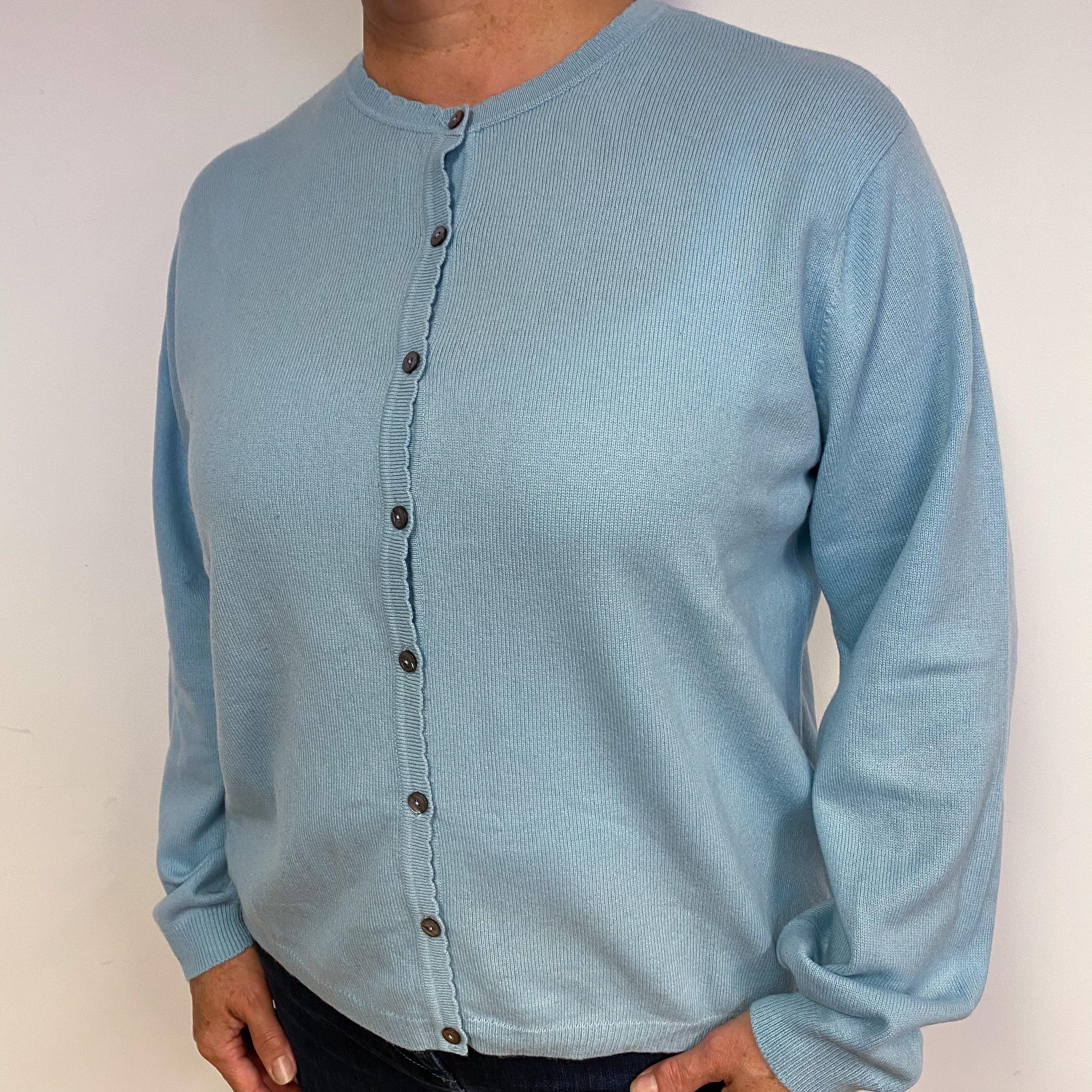 Pale Blue Cashmere Crew Neck Cardigan