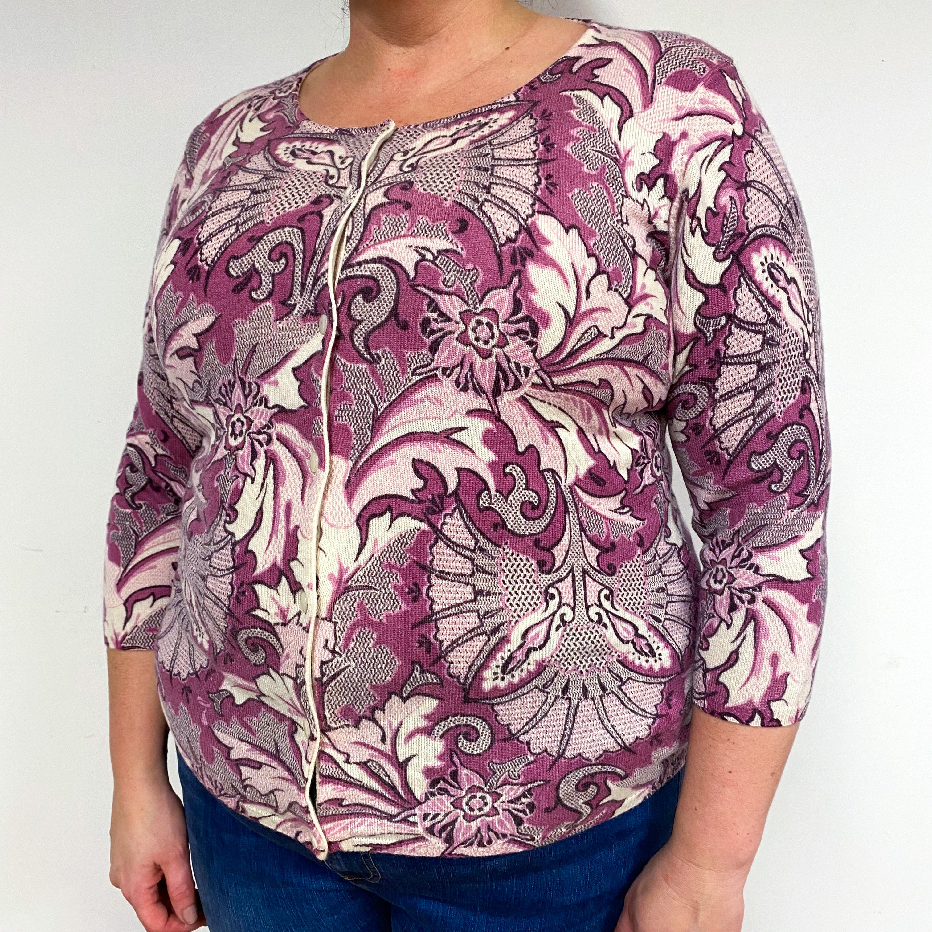 Paisley Floral Purple Cashmere Cardigan Extra Large