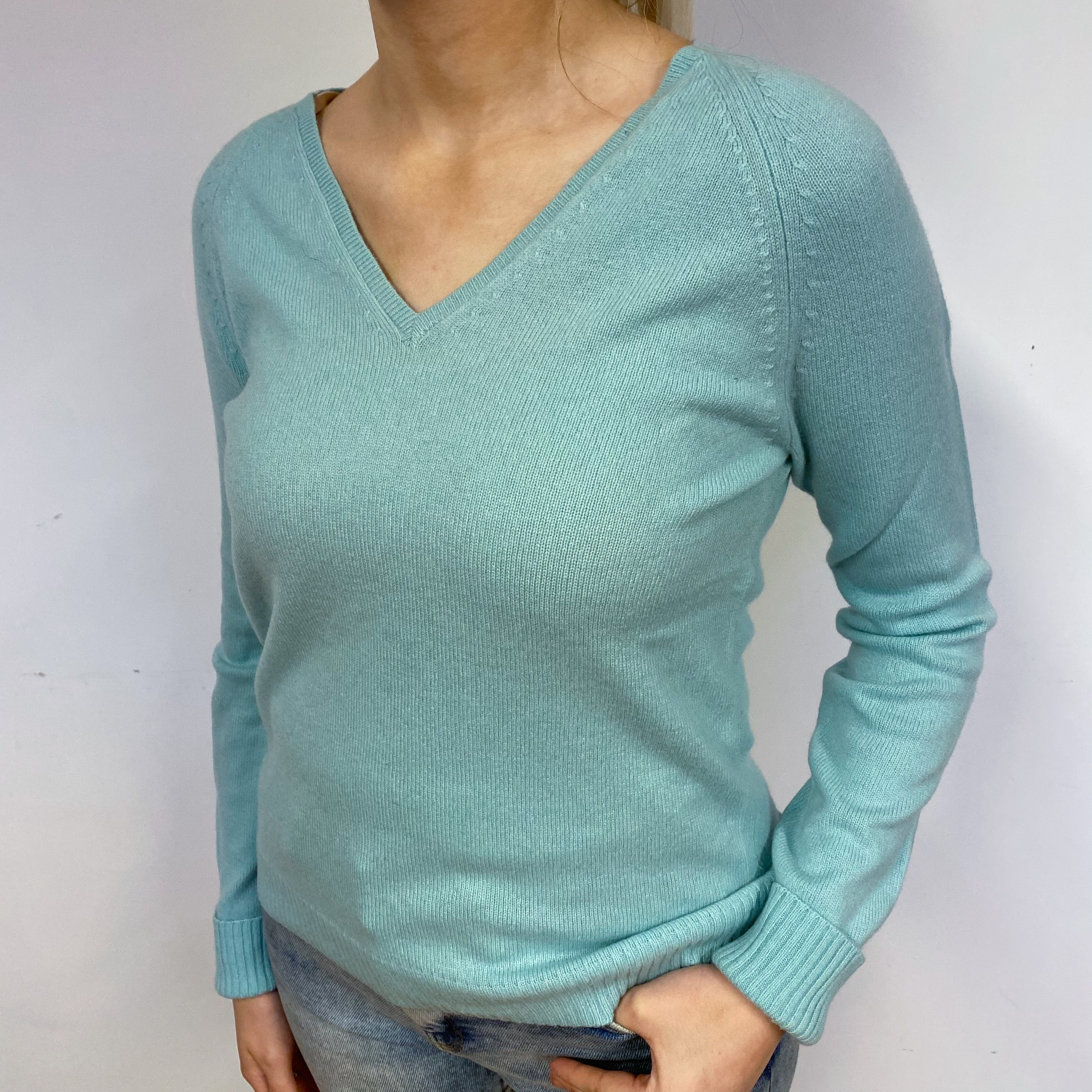 Mint Green Cashmere V-Neck Jumper Small