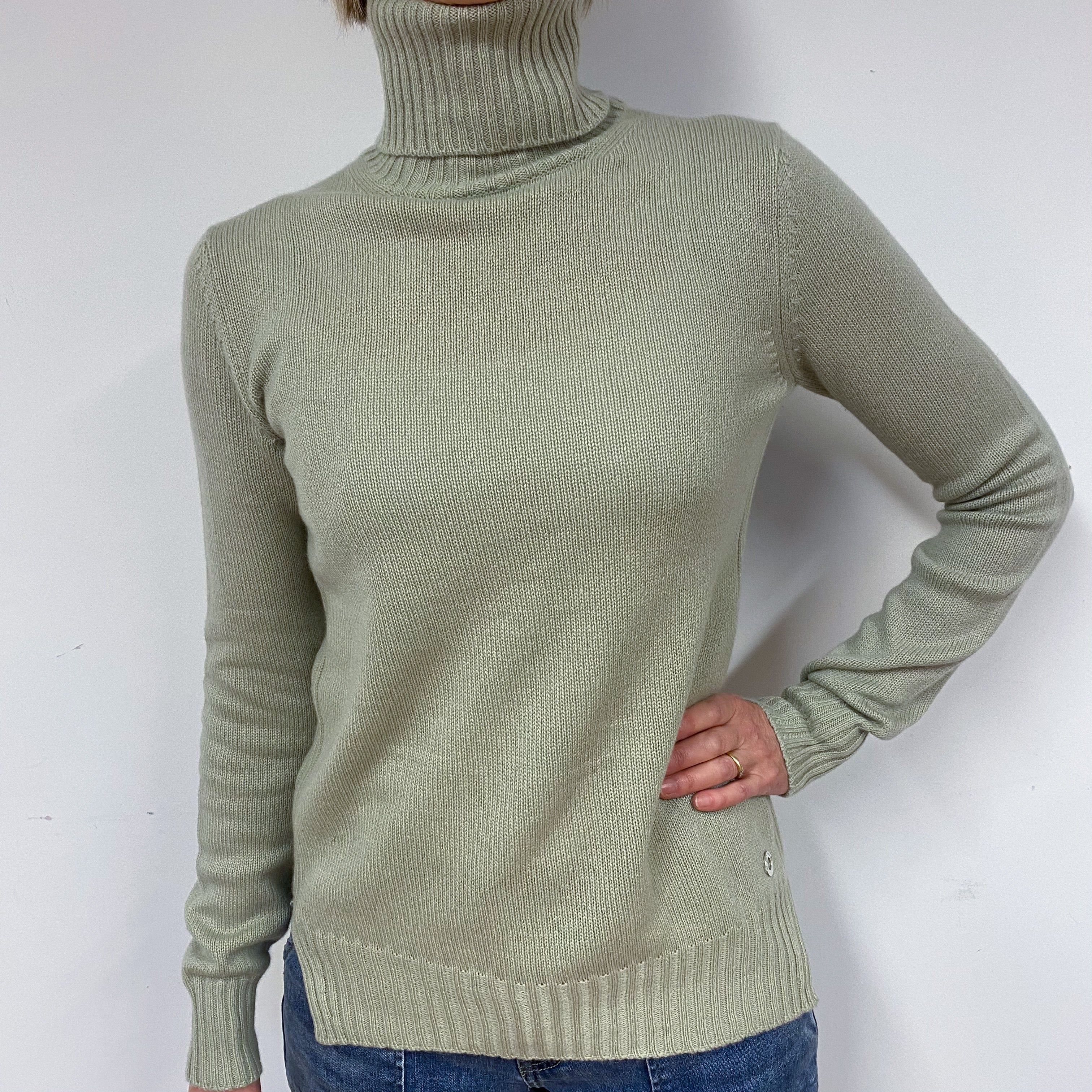 Loro Piana Chicory Green Cashmere Polo Neck Jumper Small