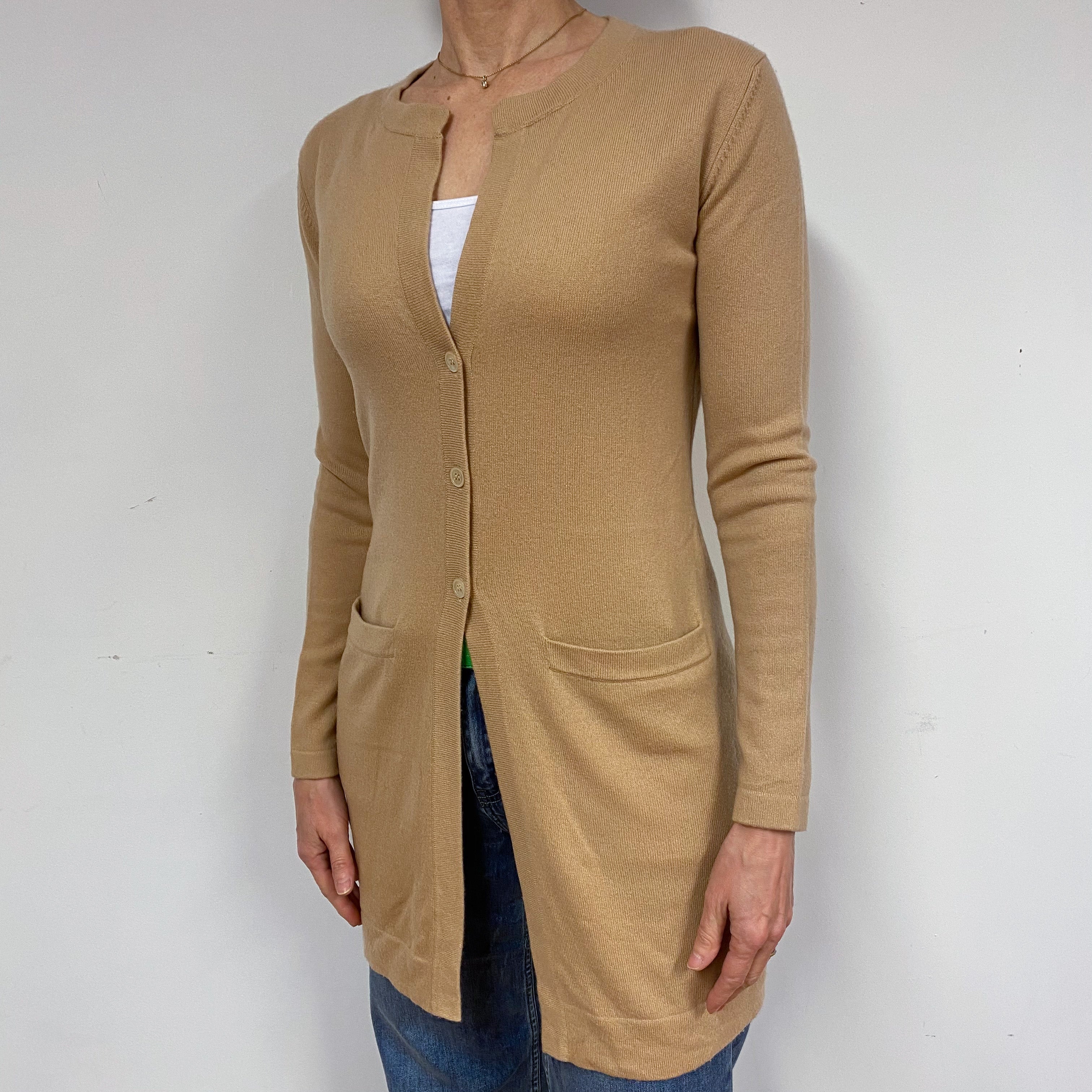 Camel Brown Long Cashmere Cardigan Small