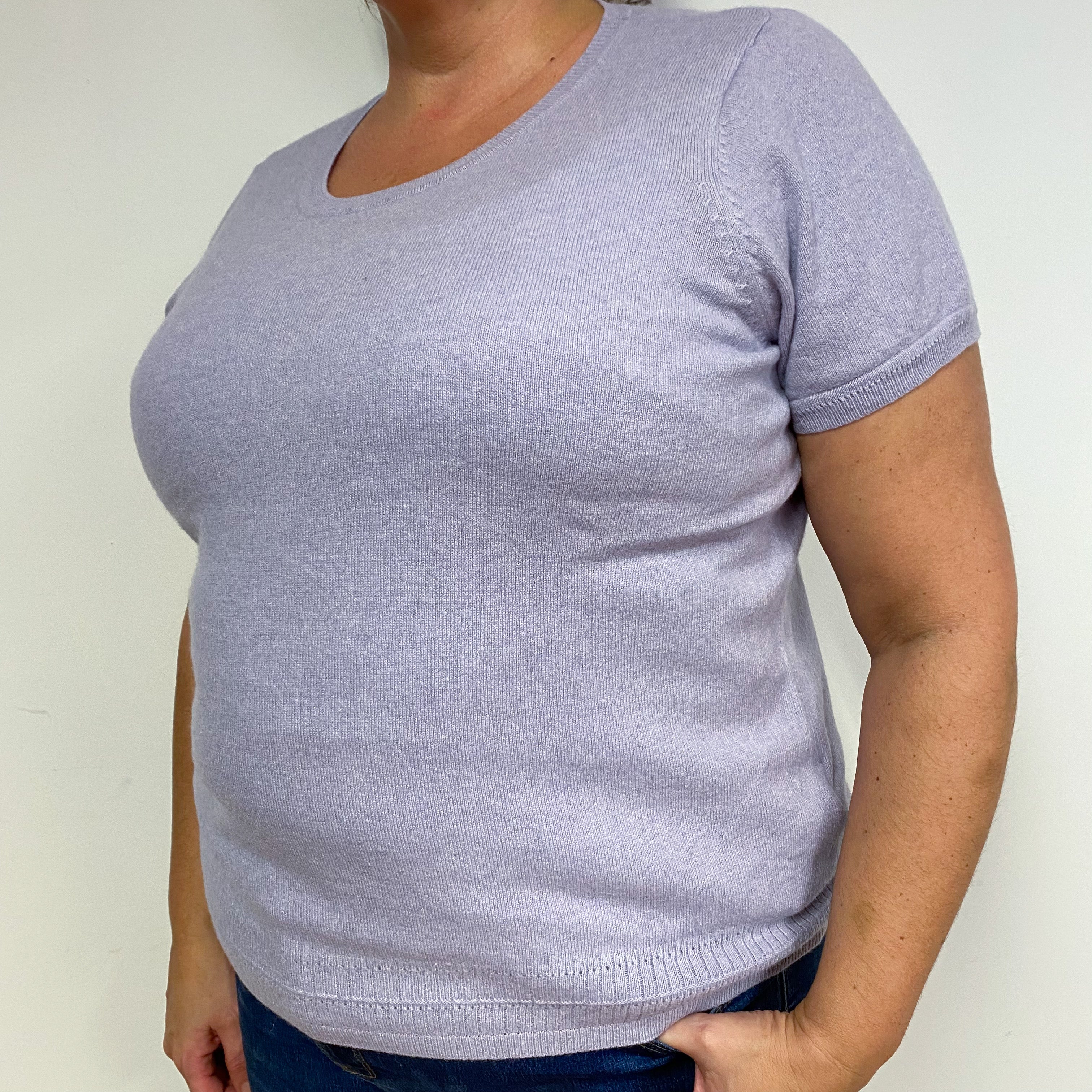 Pale Purple Cashmere Short Sleeved Jumper Extra Large