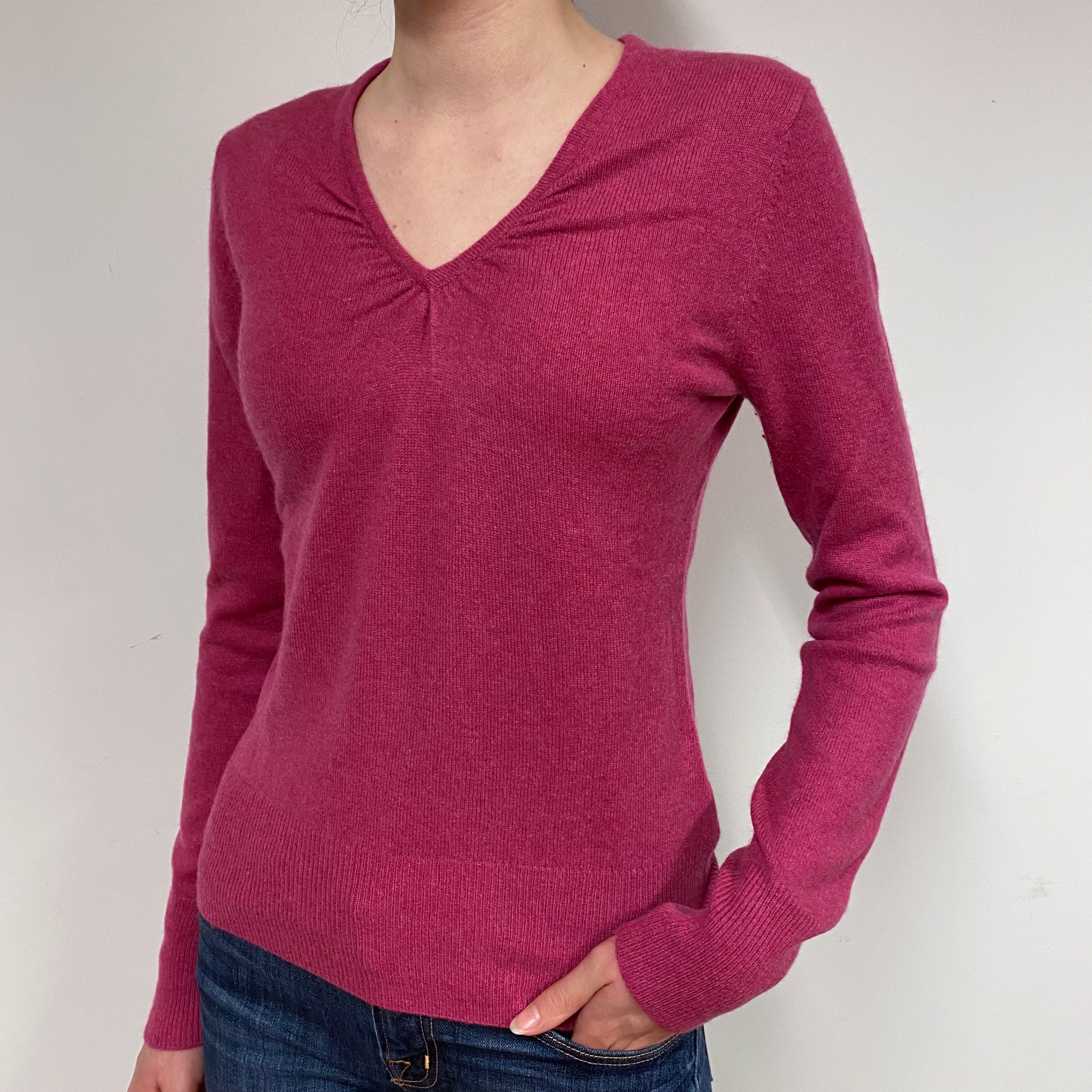 Raspberry Pink Cashmere V-Neck Jumper Extra Small