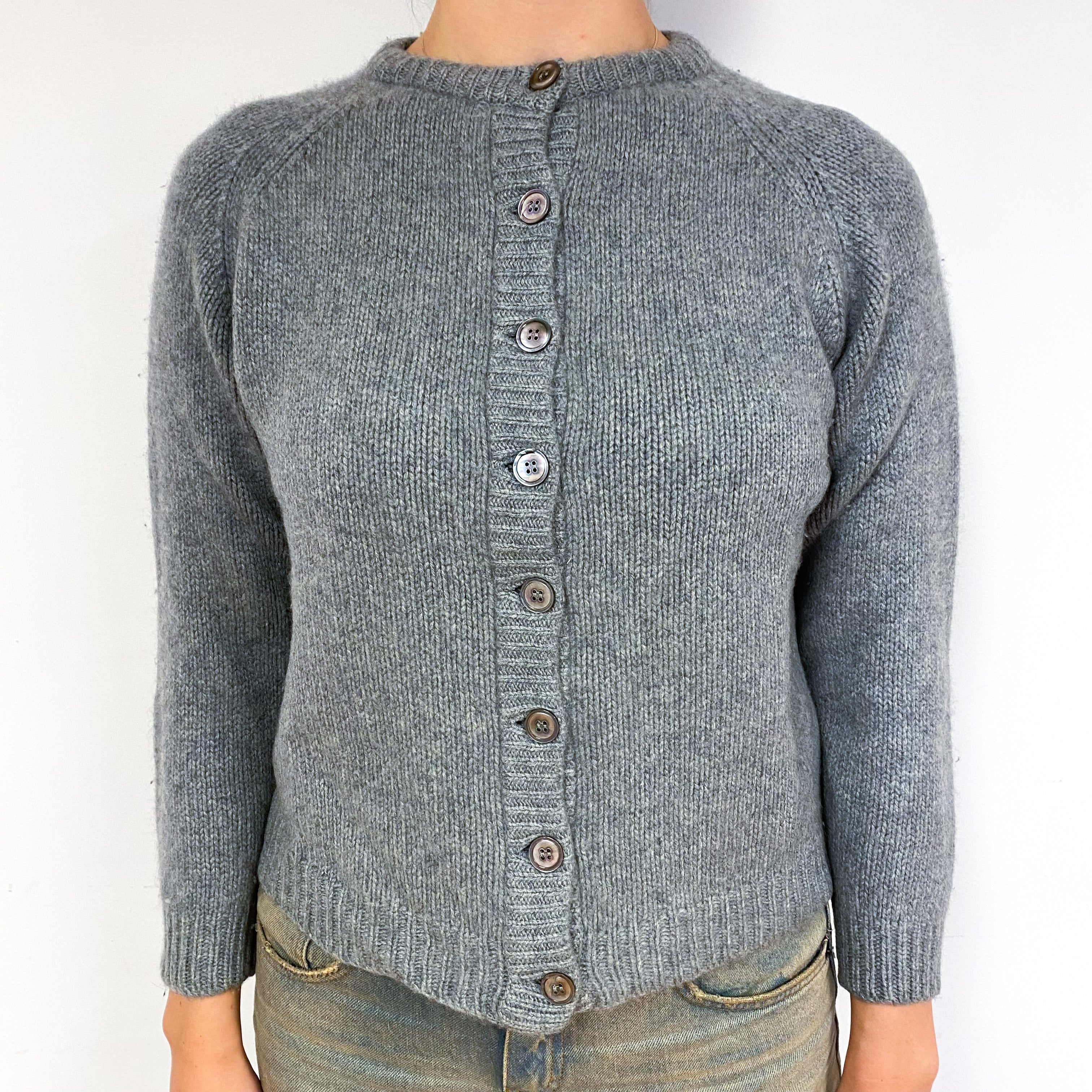 Vintage Steel Grey Cashmere Crew Neck Cardigan Small