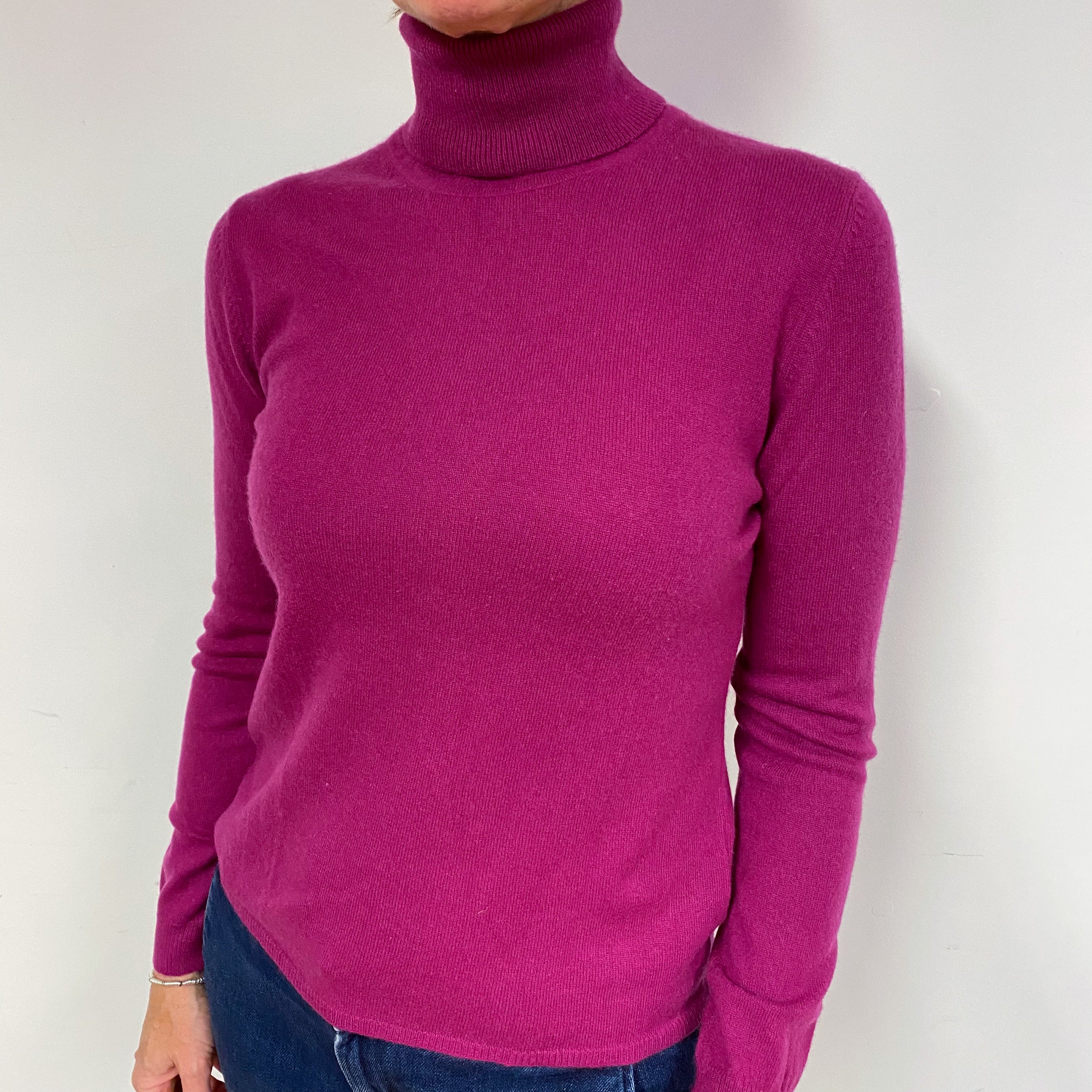 Magenta Pink Cashmere Polo Neck Jumper