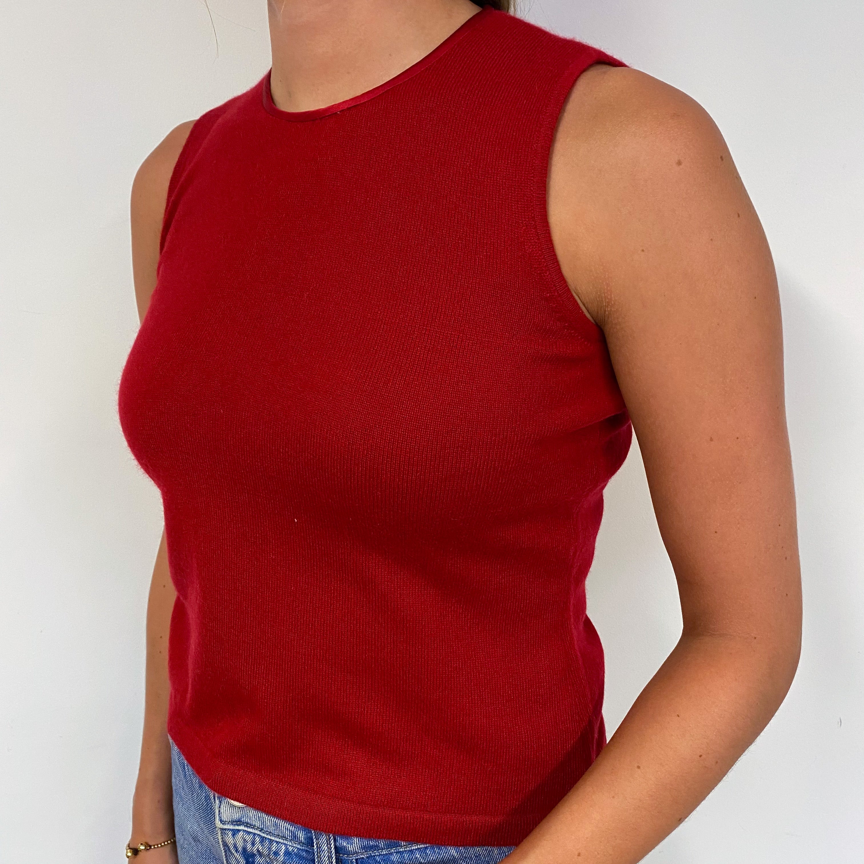 Red Crew Neck Cashmere Tank Top