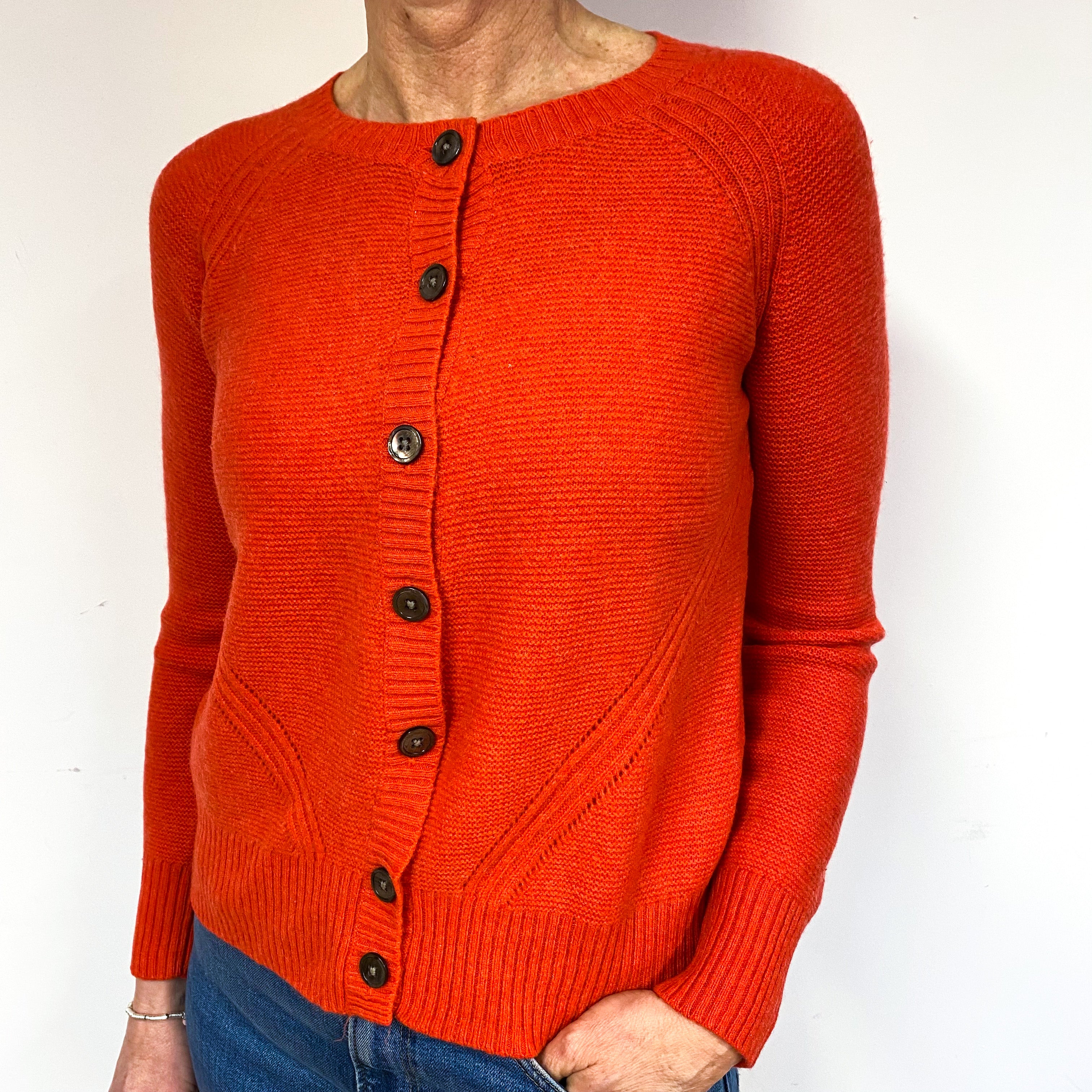 Vermillion Orange Cashmere Crew Neck Cardigan Medium