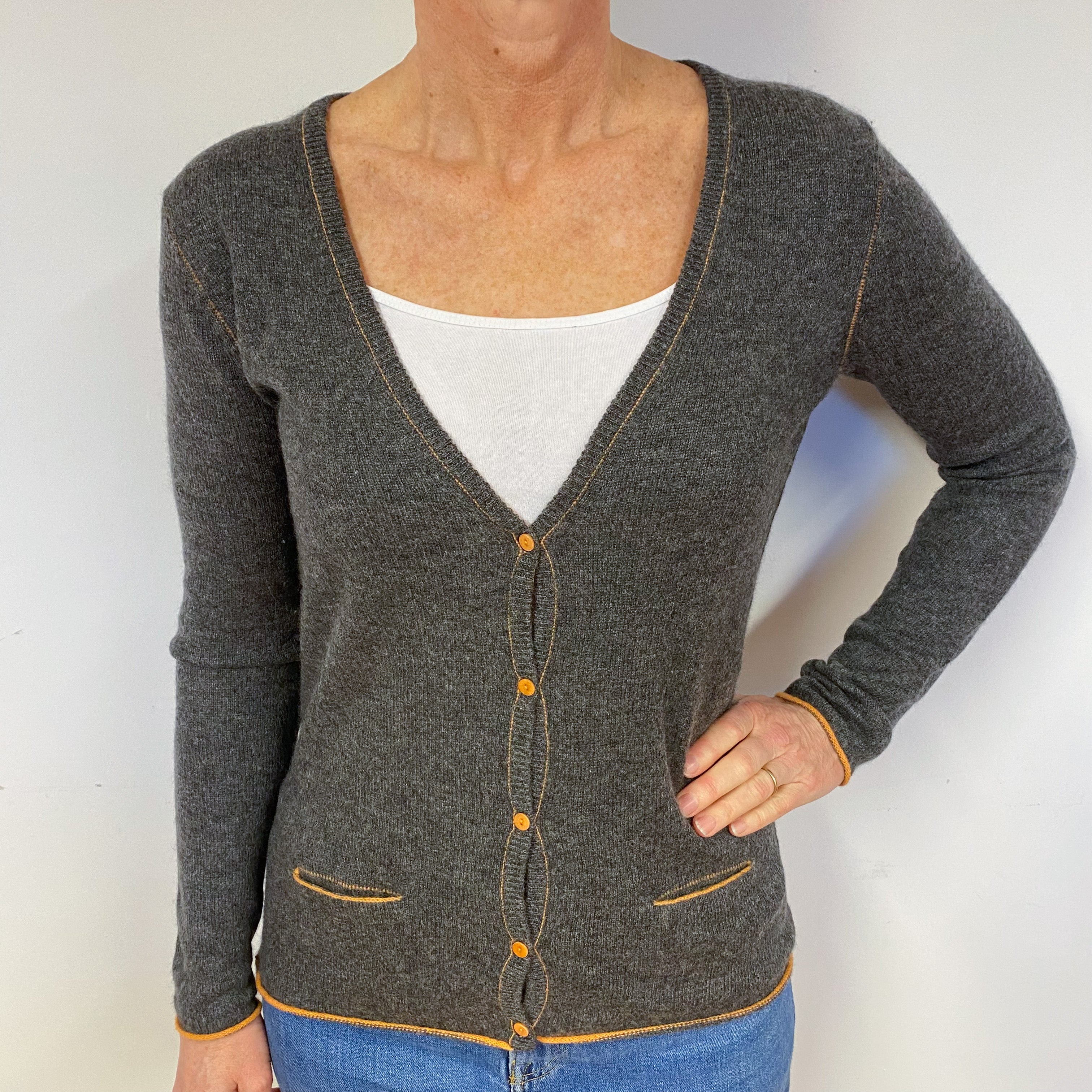 Slate Grey Cashmere V-Neck Cardigan Medium