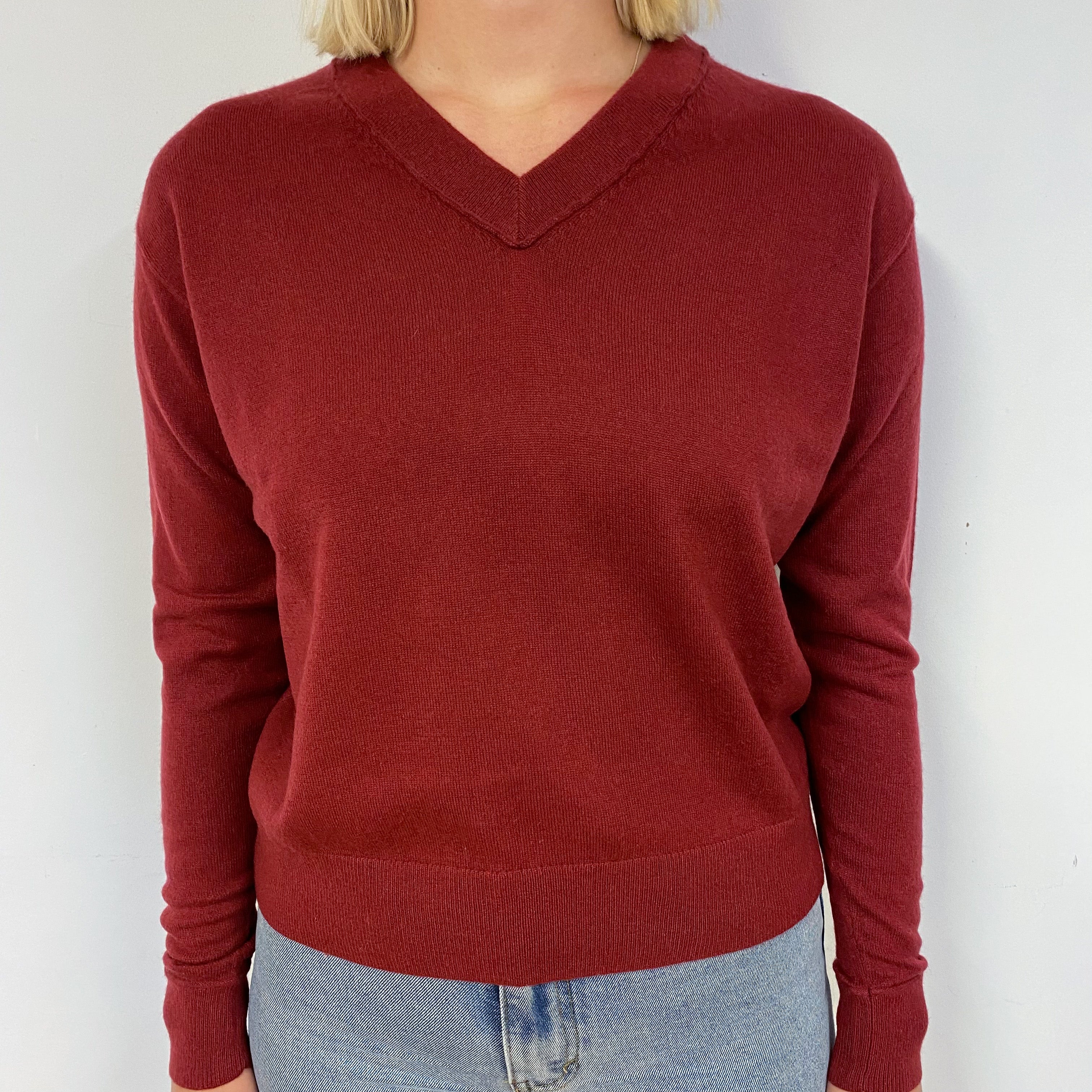 Crimson Red Cashmere V-Neck Boxy Jumper Small