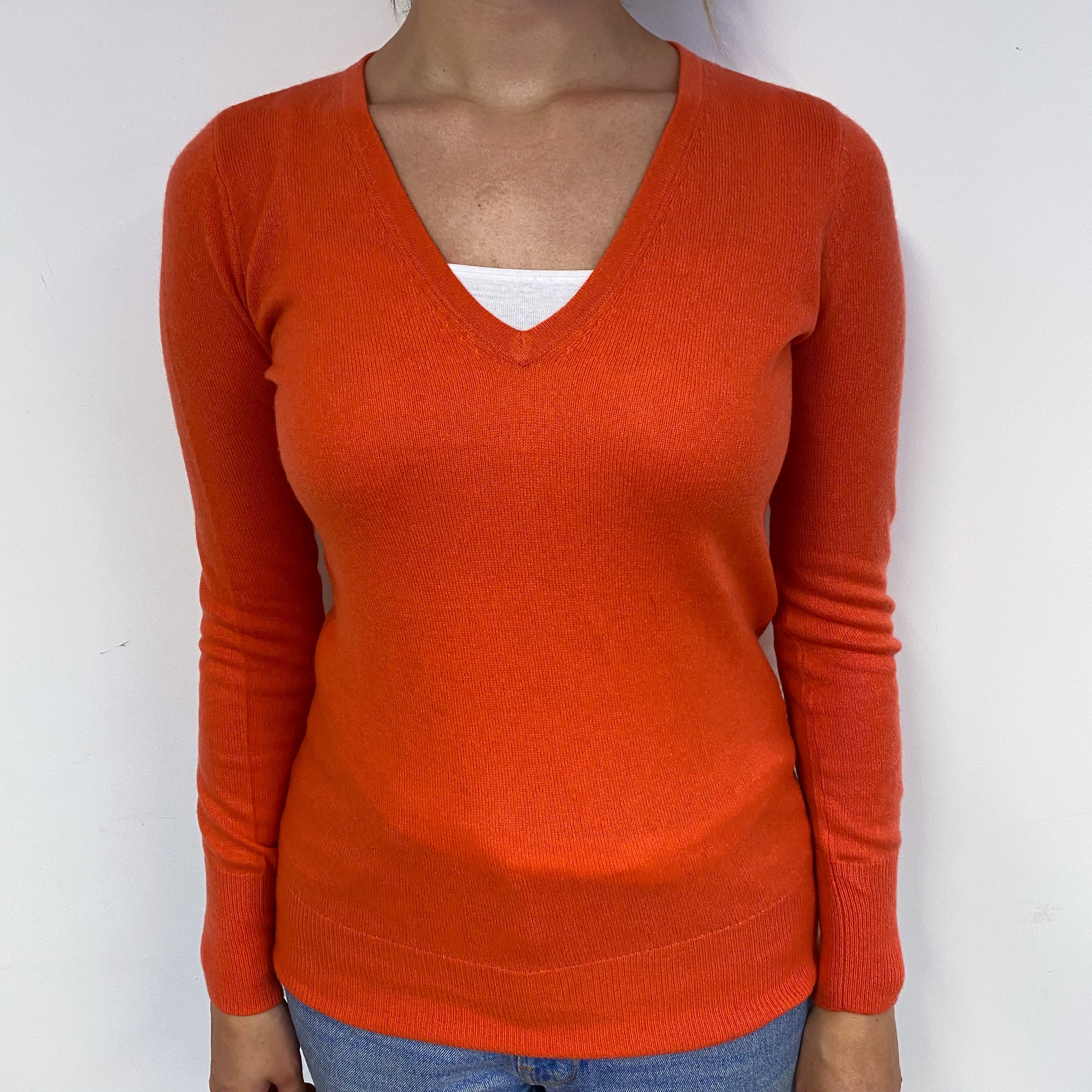 Tangerine Orange Cashmere V-Neck Jumper