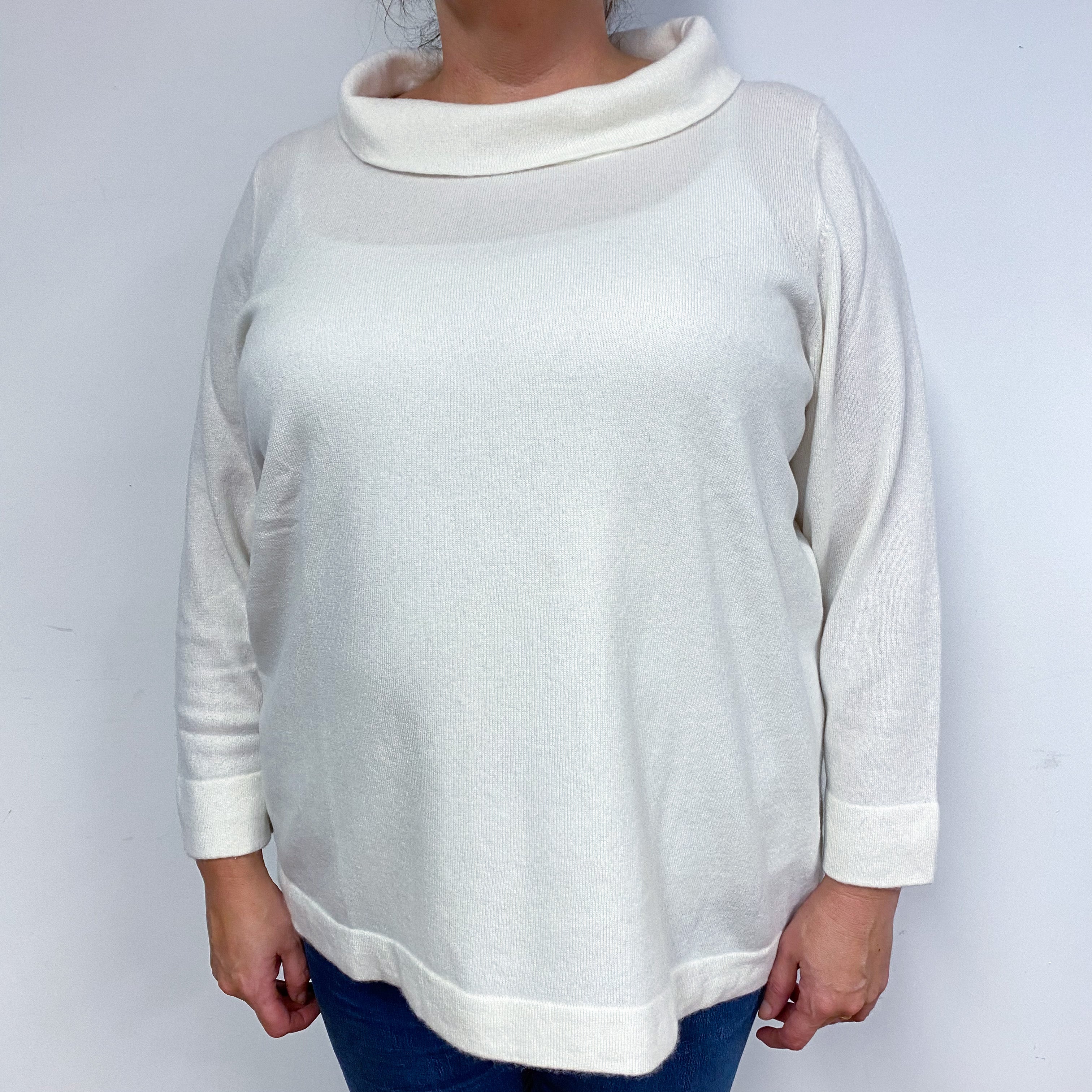 Winter White Slouchy Cashmere Roll Neck Jumper Extra Large