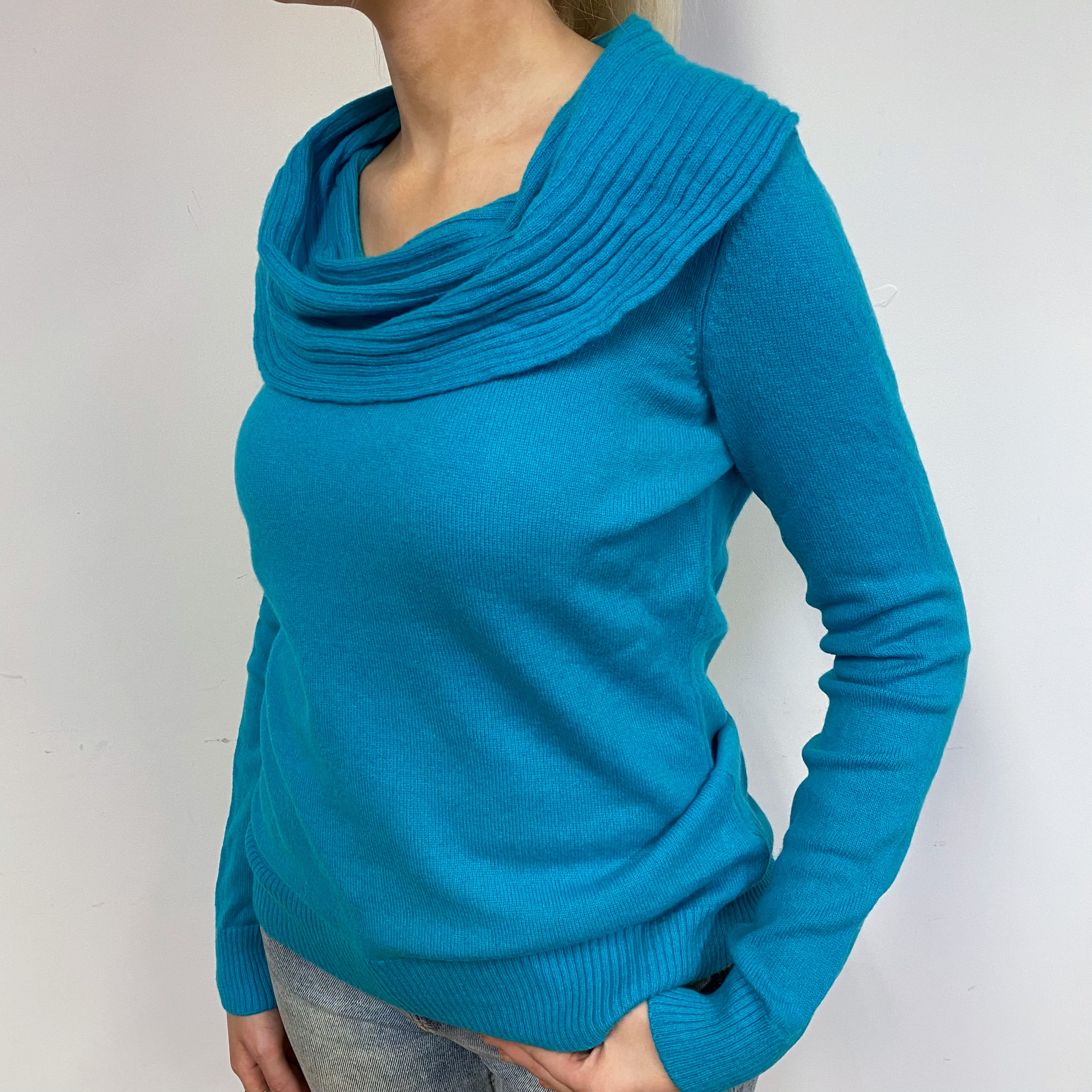 Turquoise Green Cashmere Cowl Neck Jumper Small