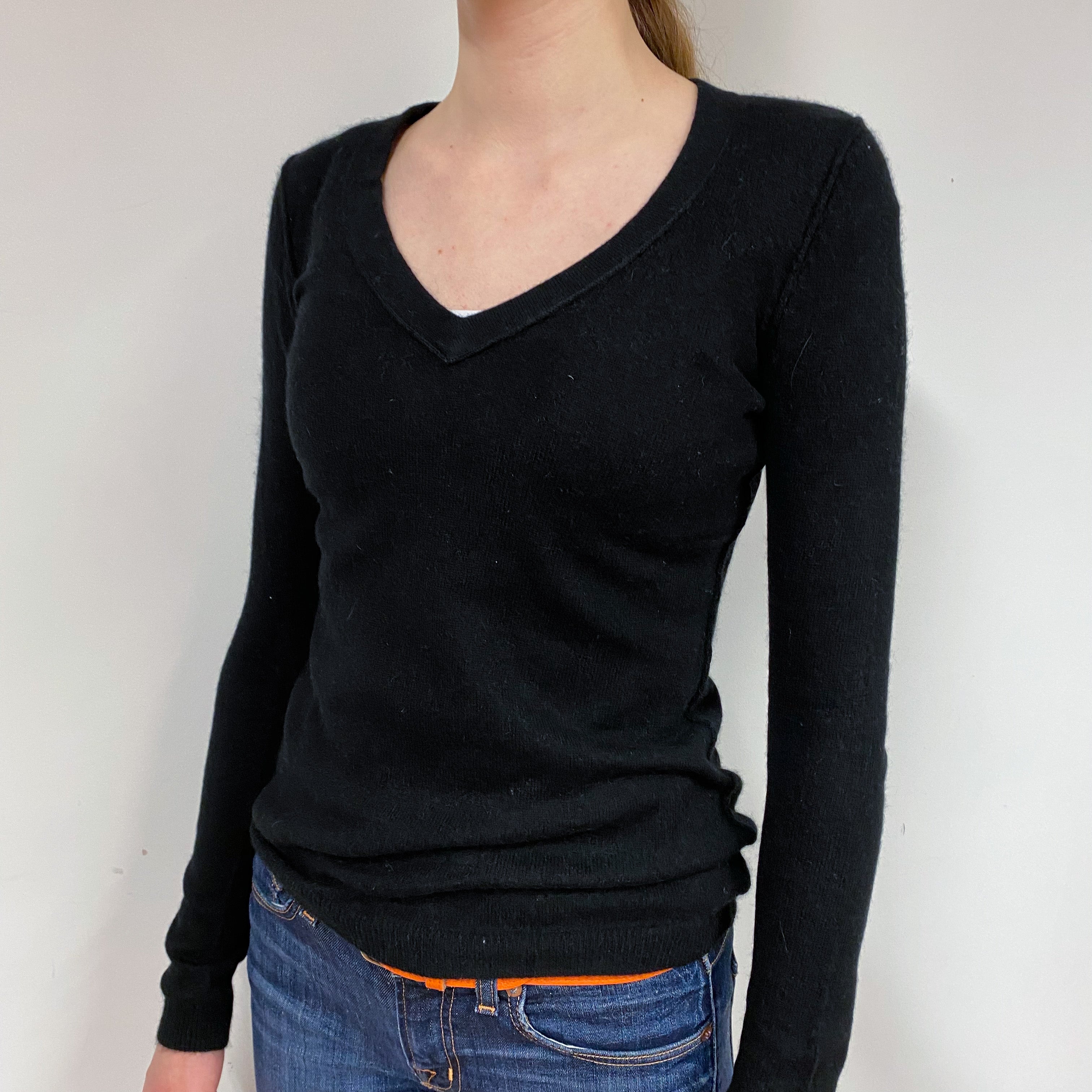 Black Cashmere V-Neck Jumper Extra Small