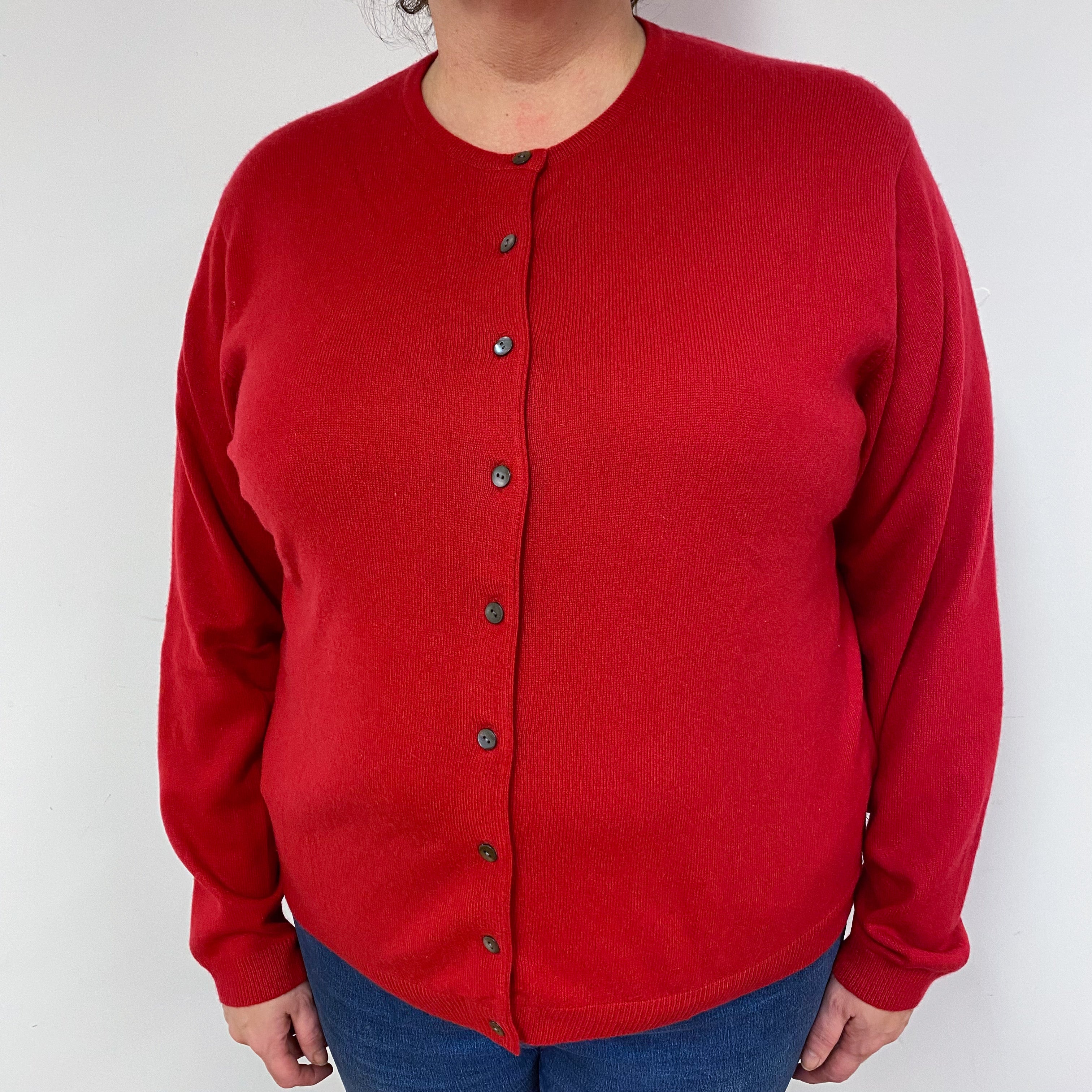 Ruby Red Cashmere Crew Neck Cardigan Extra Large