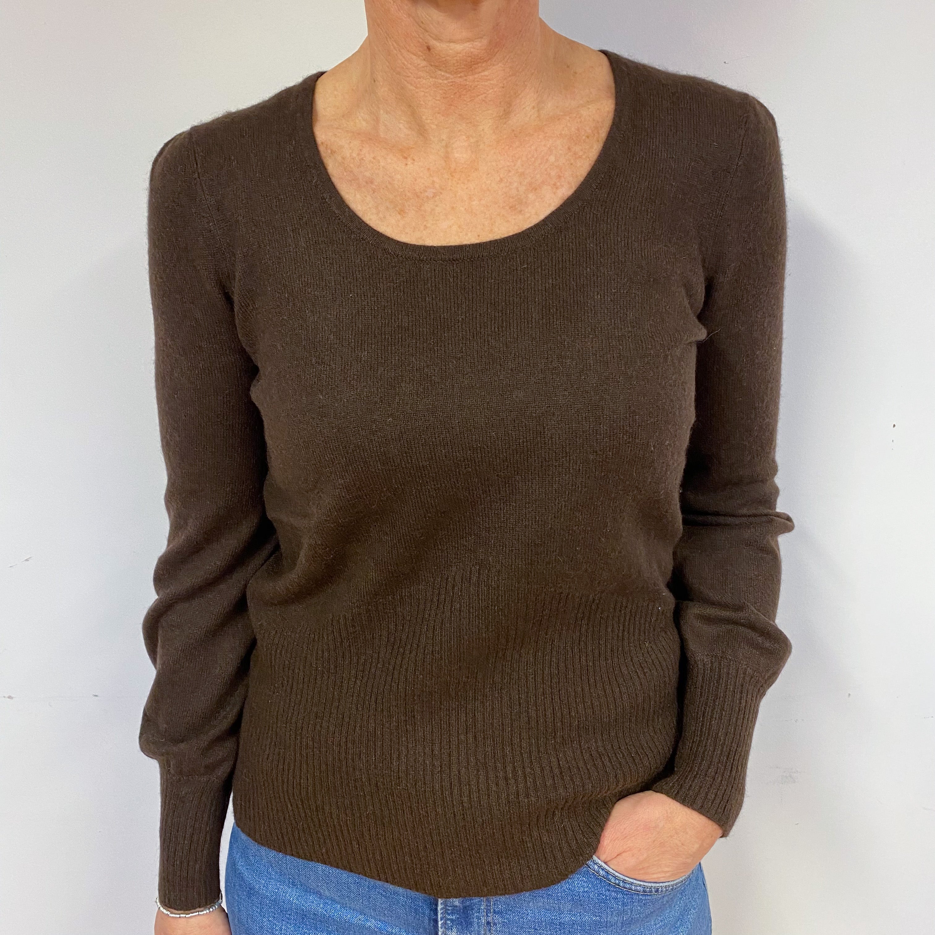 Chocolate Brown Cashmere Crew Neck Jumper Medium