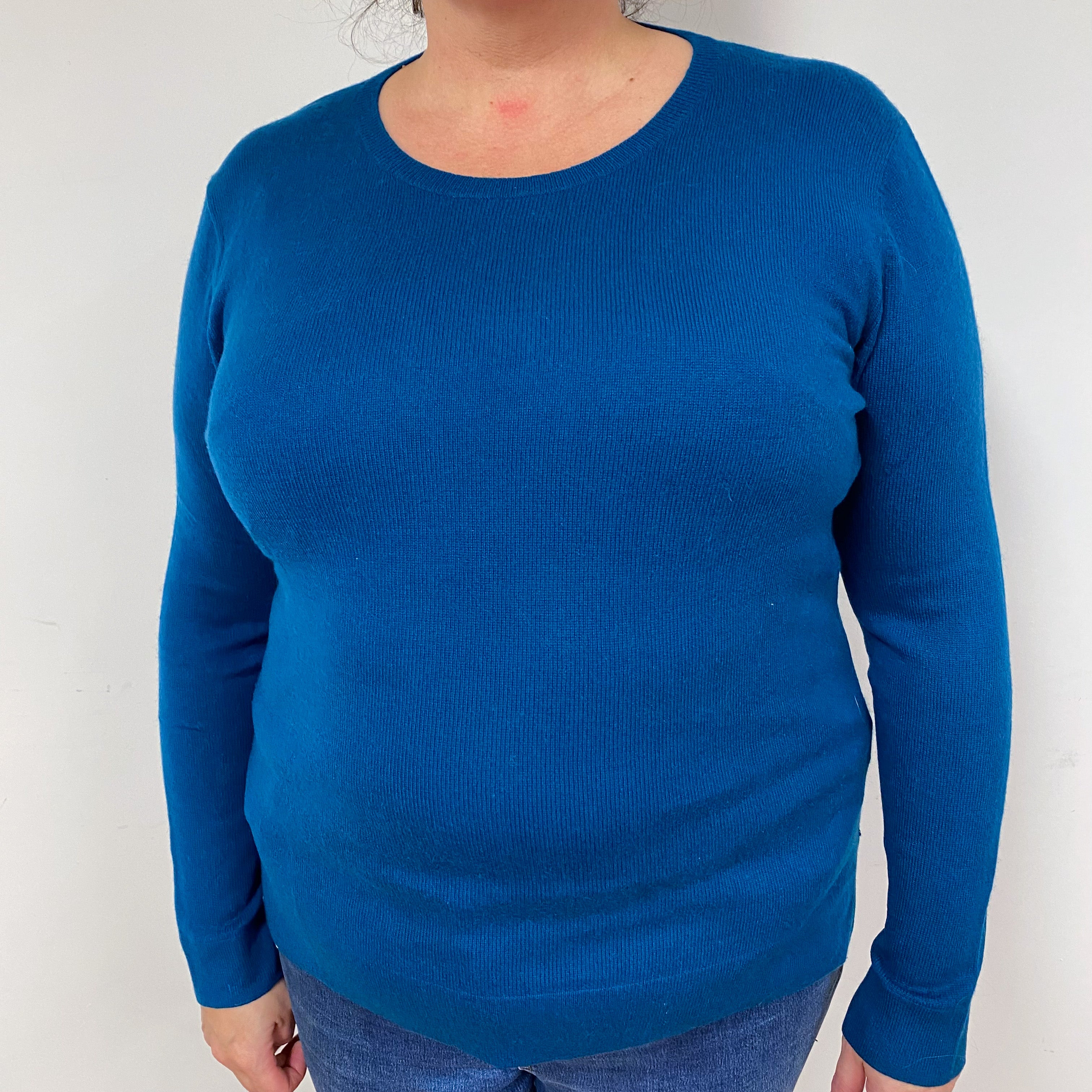 Teal Blue Cashmere Crew Neck Jumper Extra Large