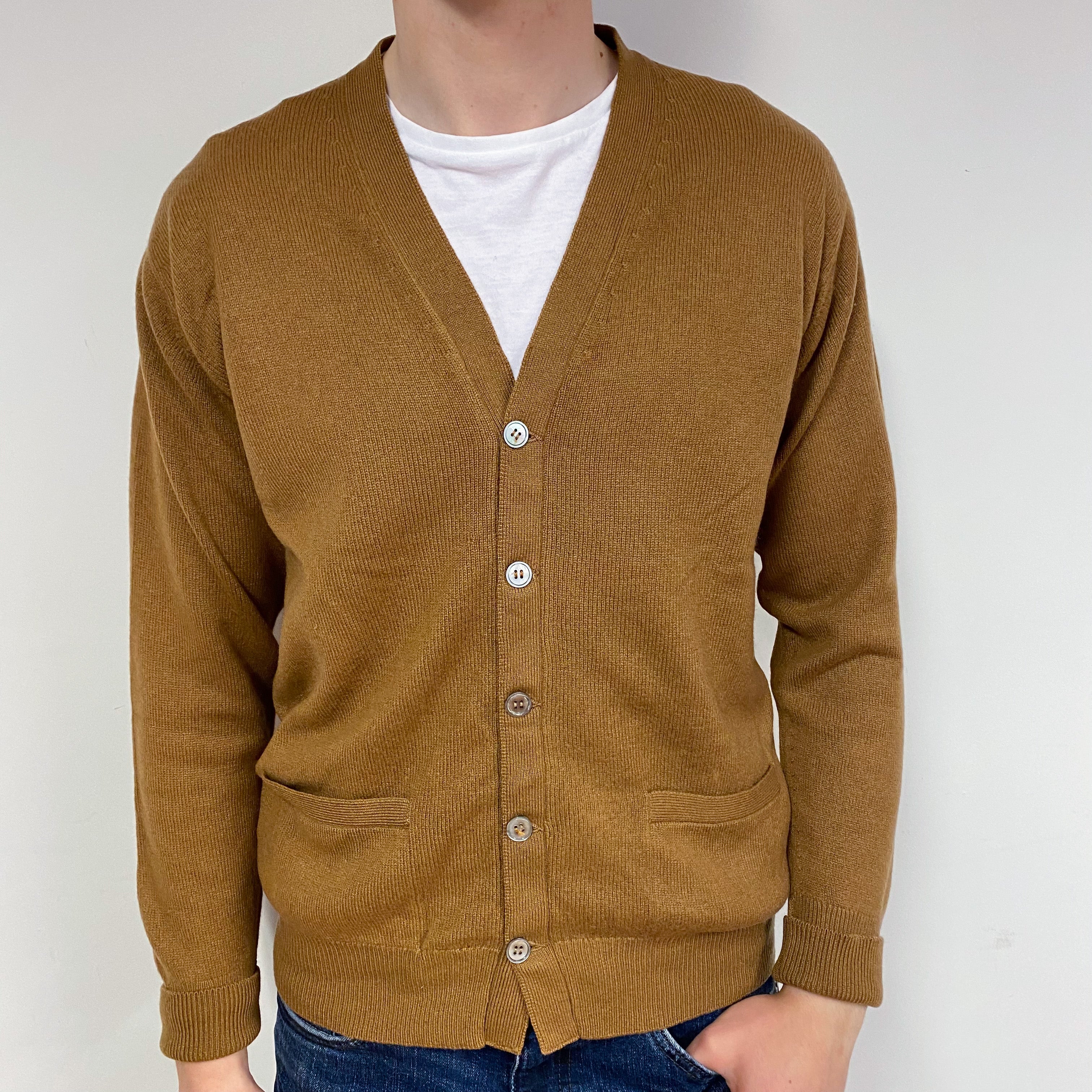 Men's Butterscotch Brown Cashmere V-Neck cardigan