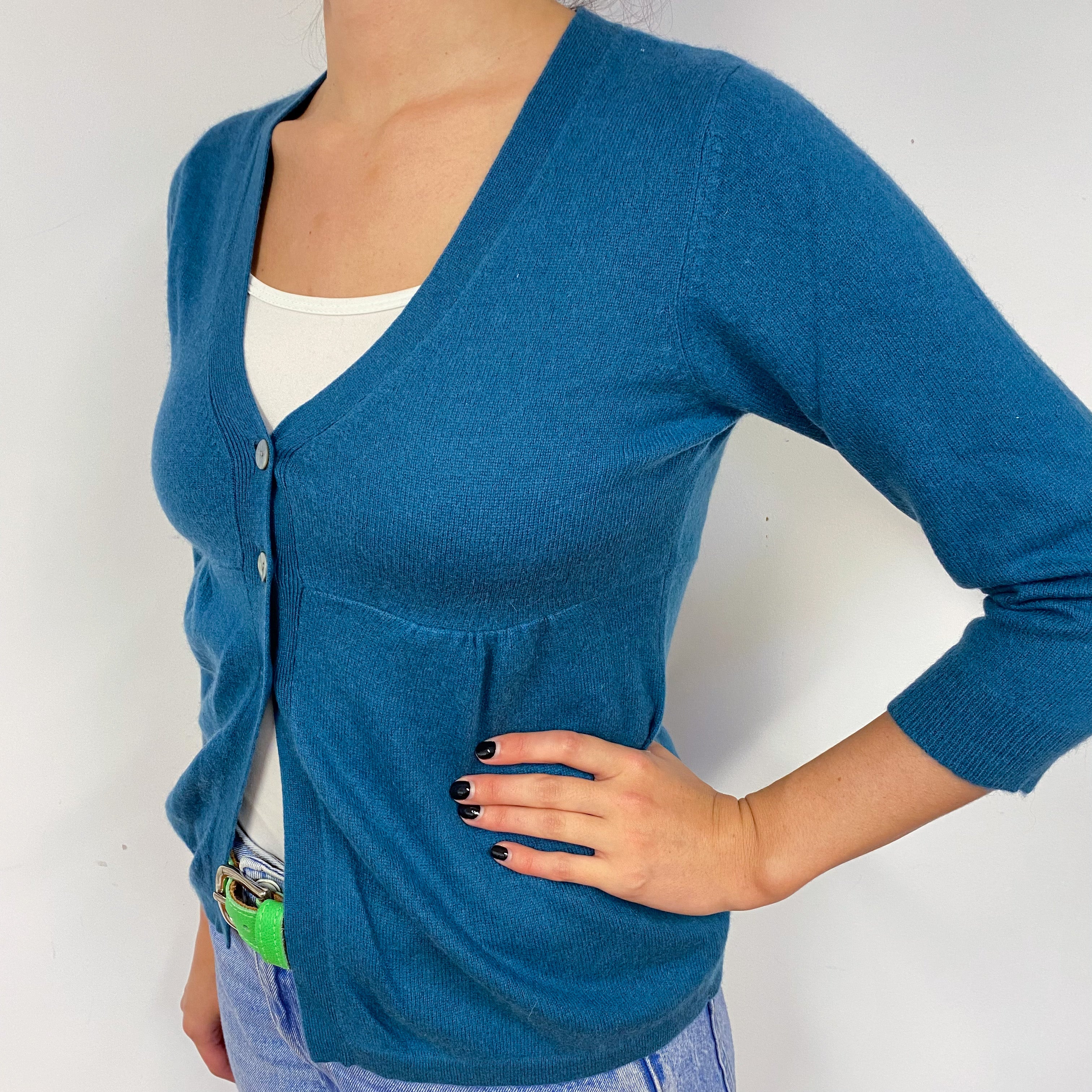 Petrol Blue Cashmere V-Neck Cardigan Small