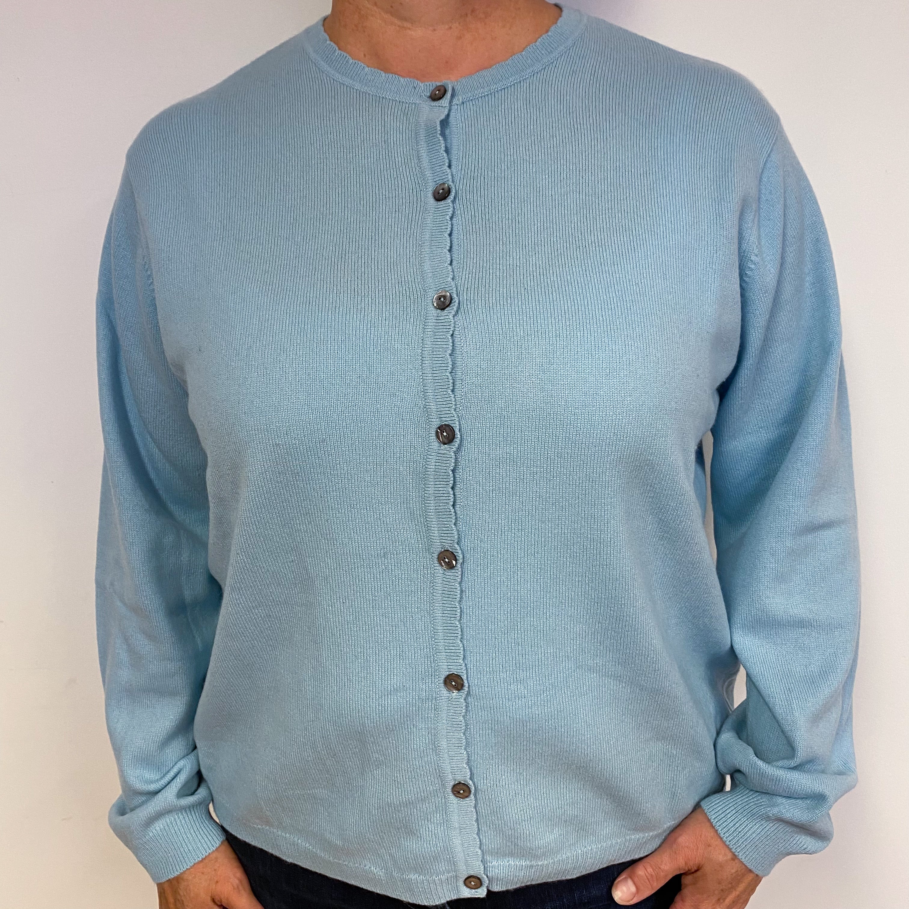 Pale Blue Cashmere Crew Neck Cardigan