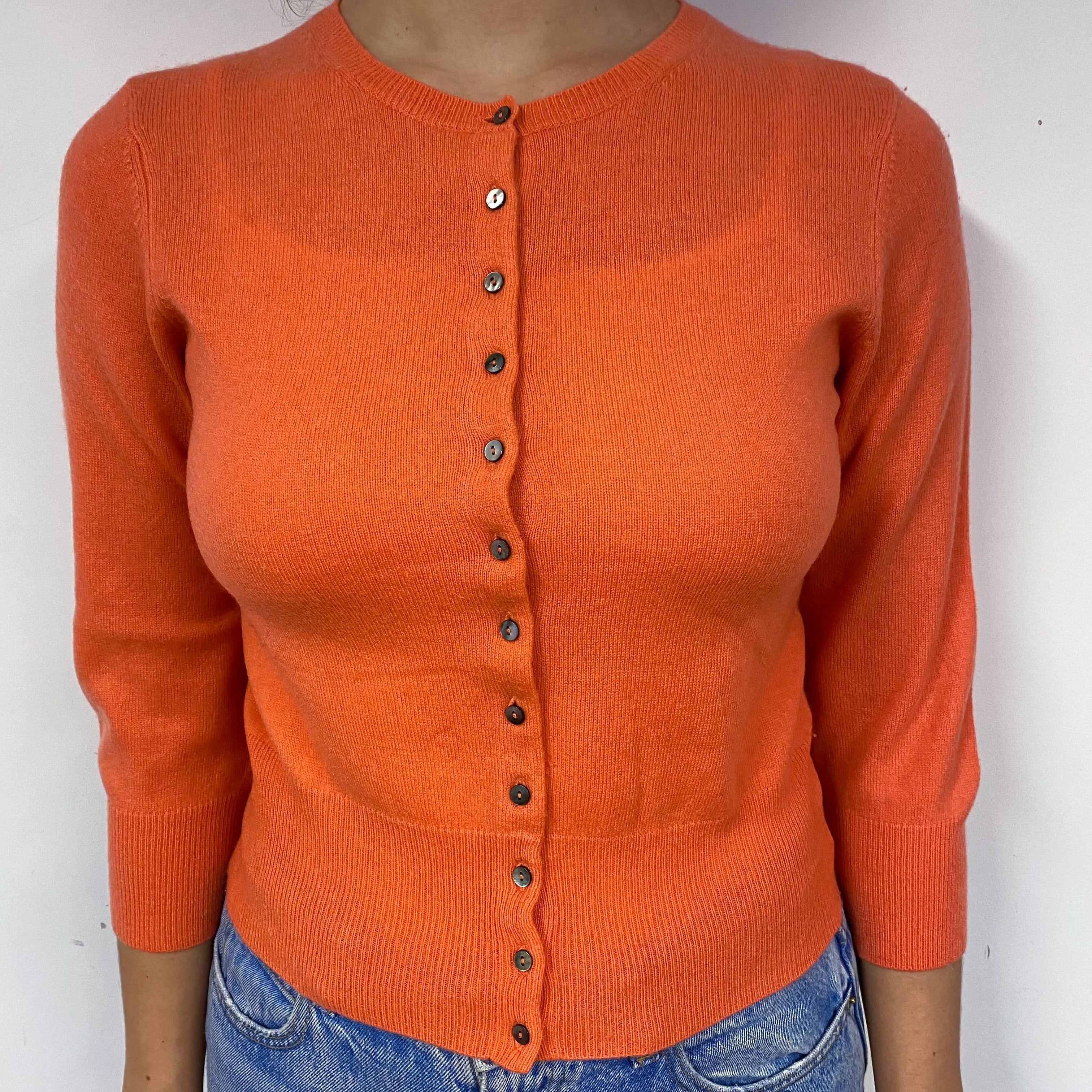 Crab Orange Cropped Cashmere Cardigan Small