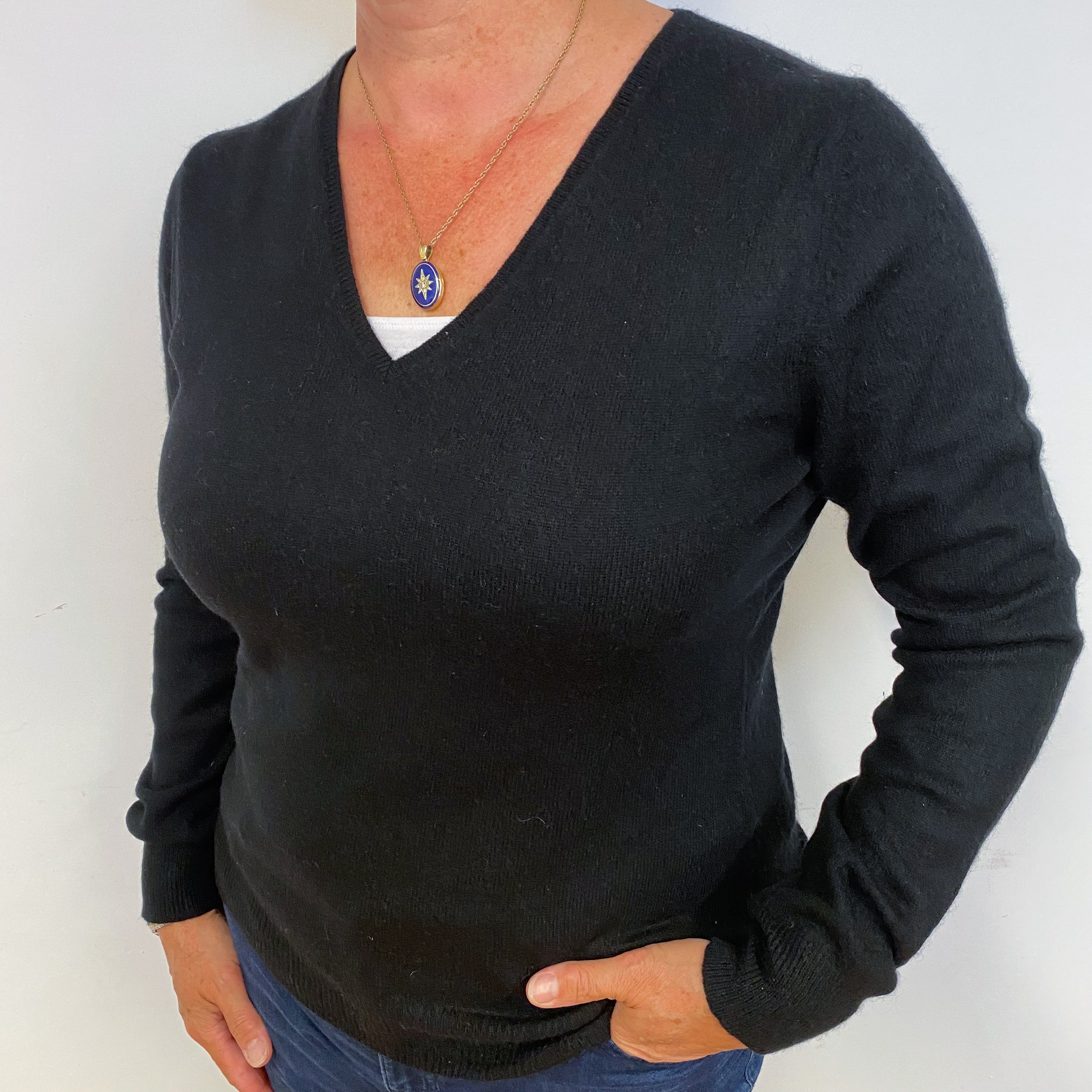 Black V Neck Cashmere Jumper