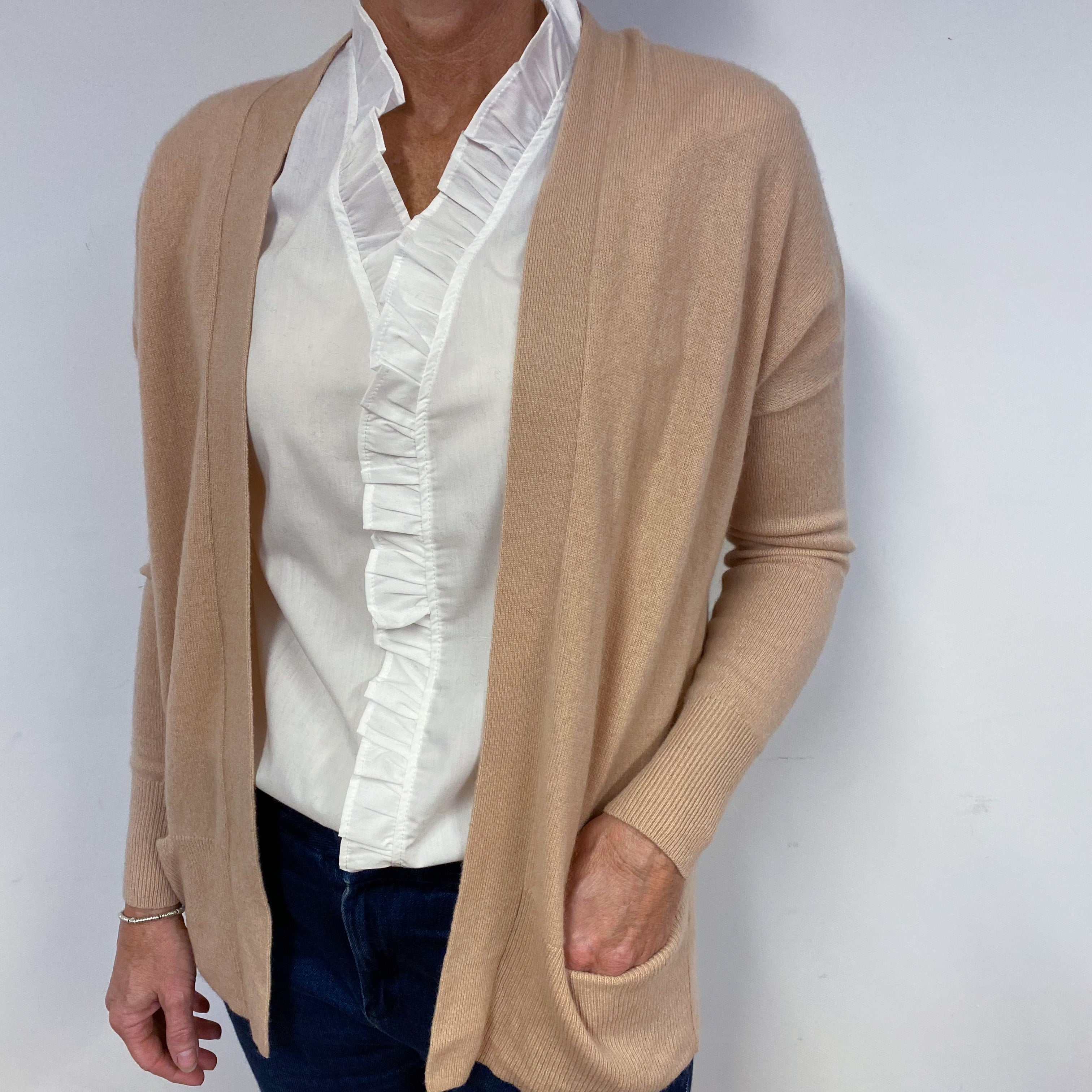 Nude Beige Cashmere Edge to Edge Cardigan Medium