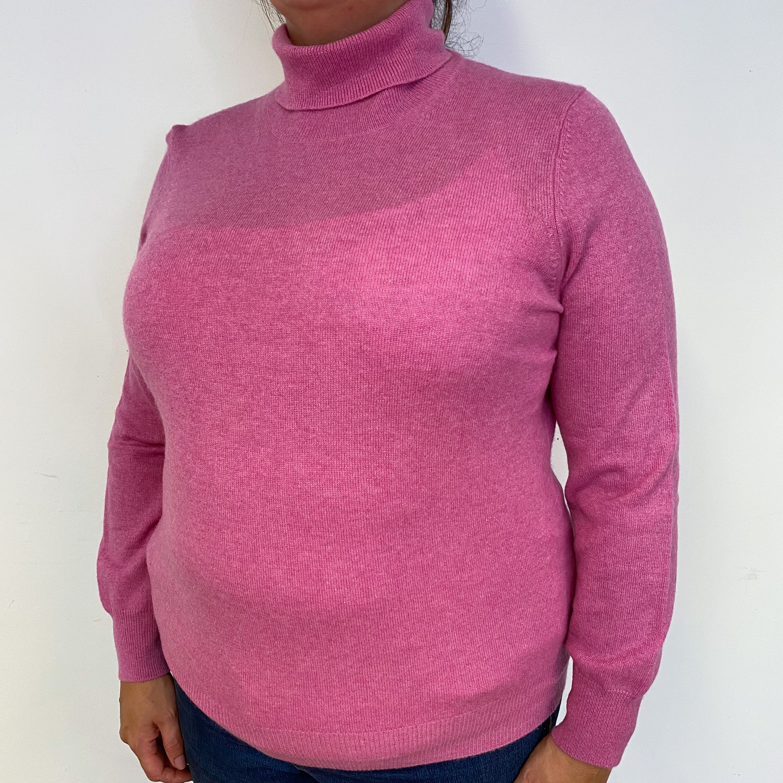 Raspberry Pink Cashmere Polo Neck Jumper