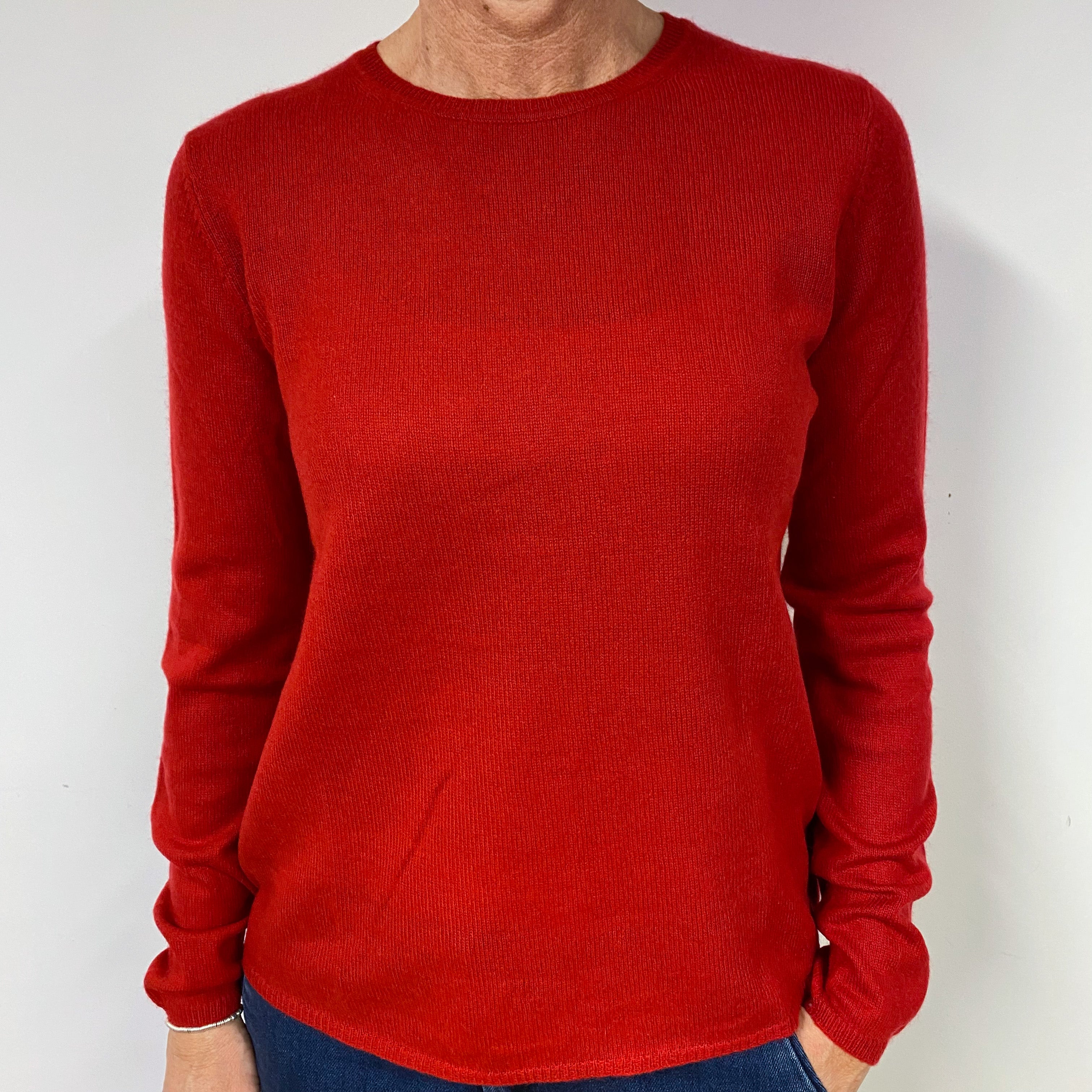 Lightweight Red Cashmere Crew Neck Jumper Medium