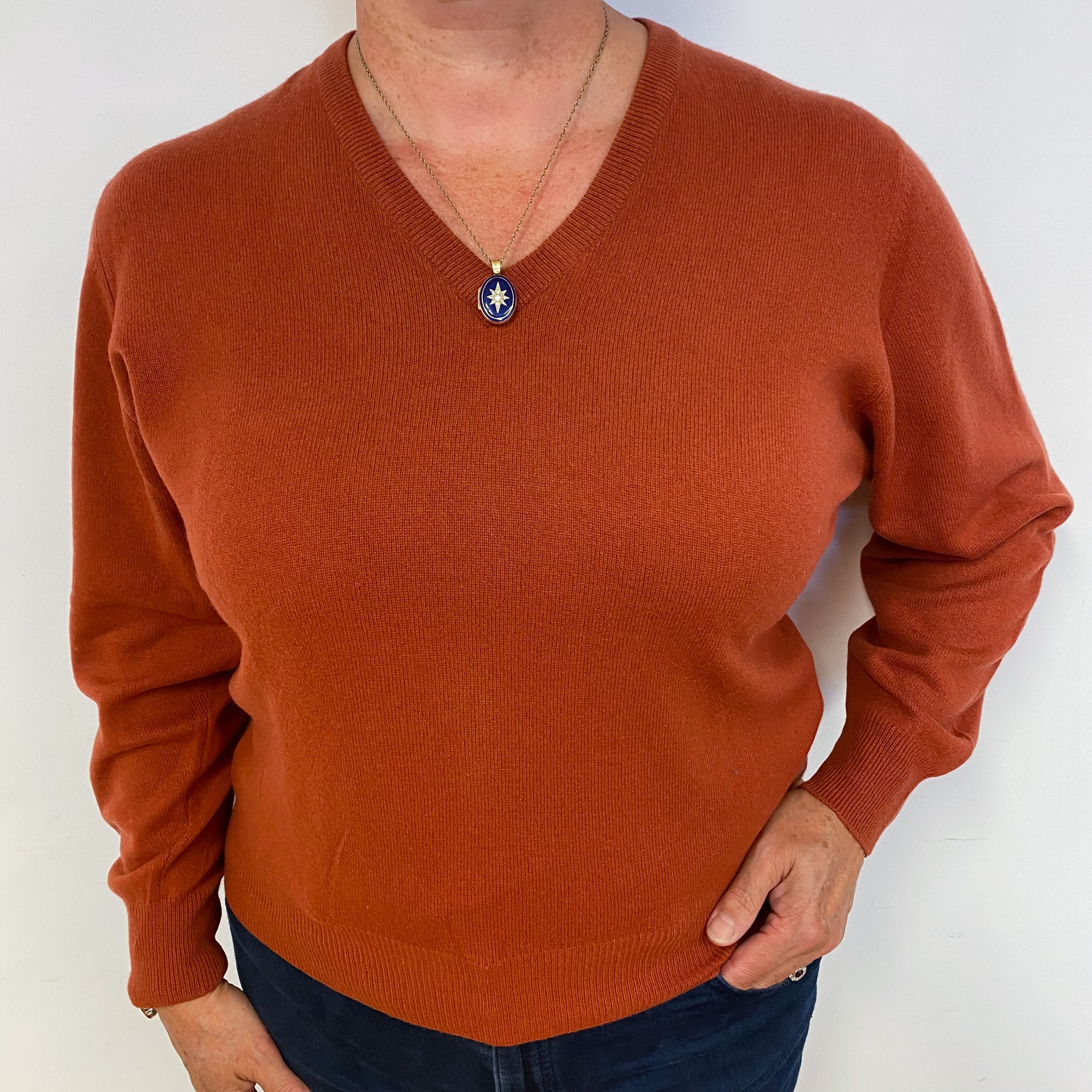 Vintage Rust Red V Neck Cashmere Jumper