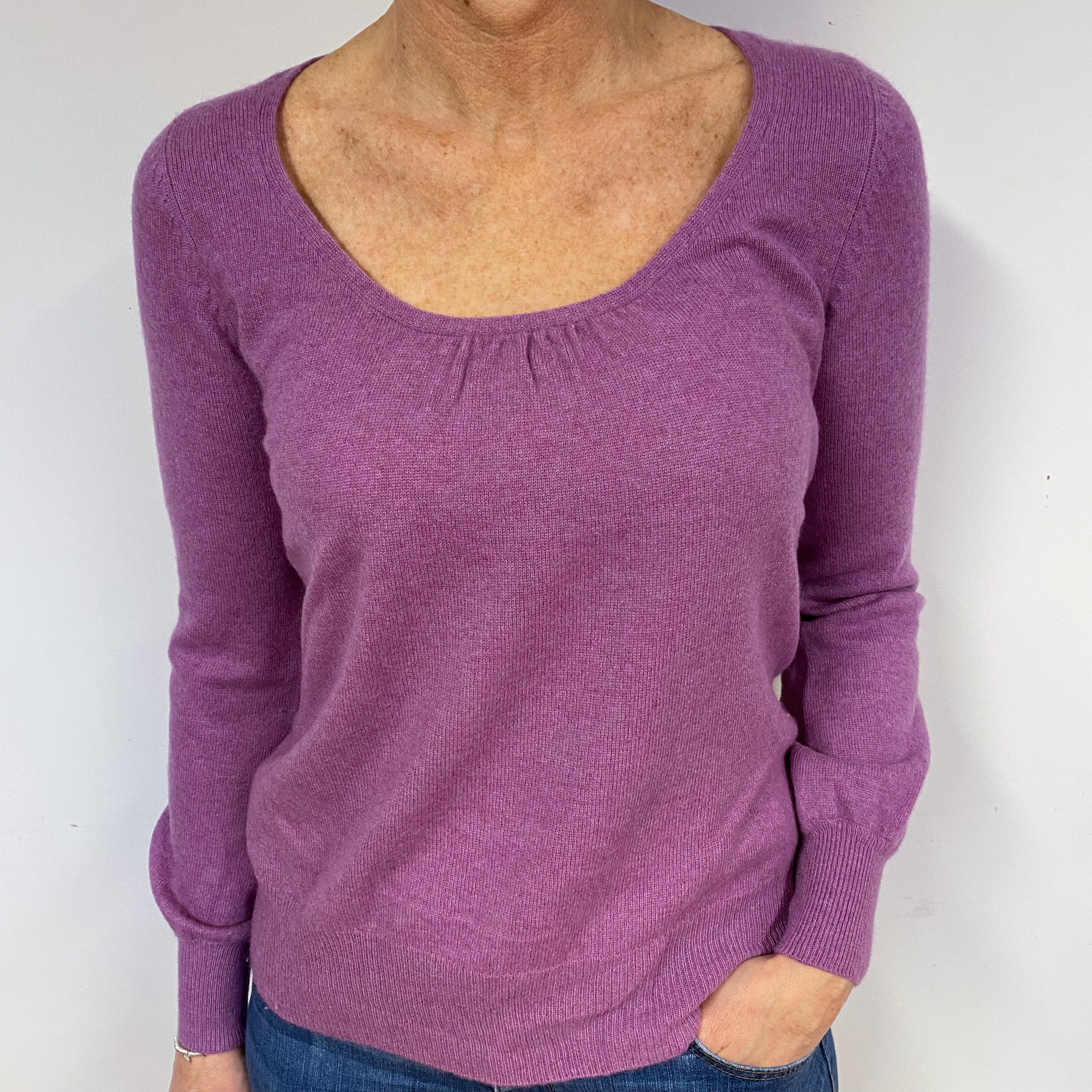 Purple Ruched Cashmere  Scoop Neck Jumper Medium