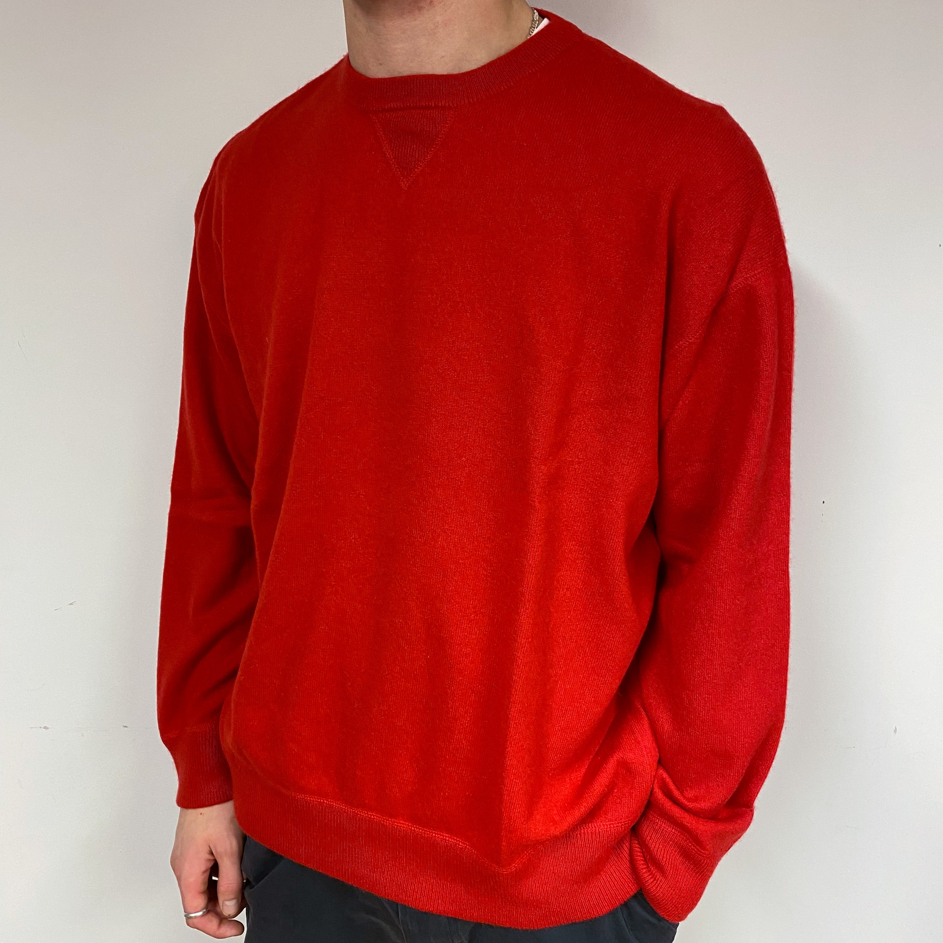 Men's Spanish Red Cashmere Crew Neck Jumper Large