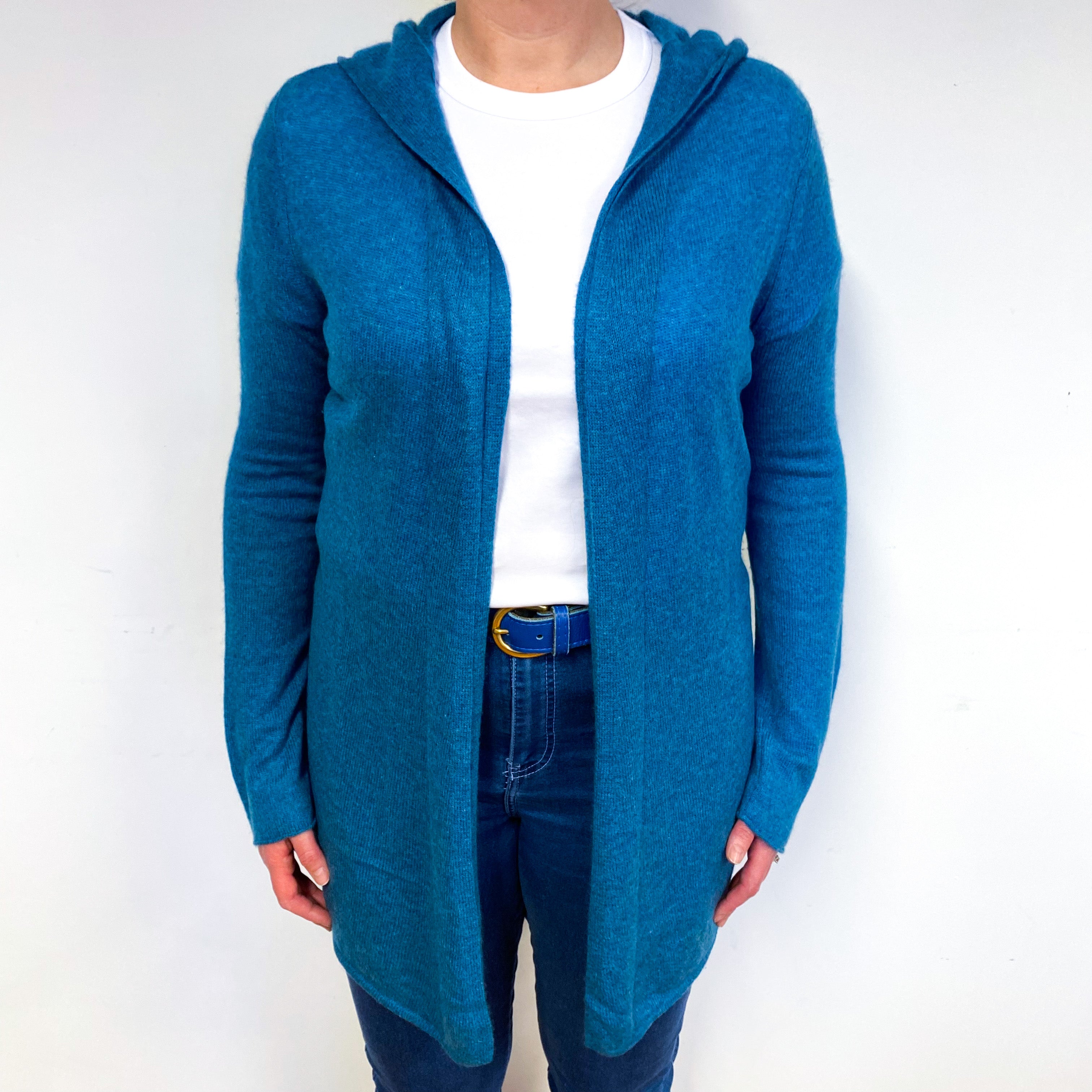 Teal Green Cashmere Edge to a Edge Hoodie Cardigan Large