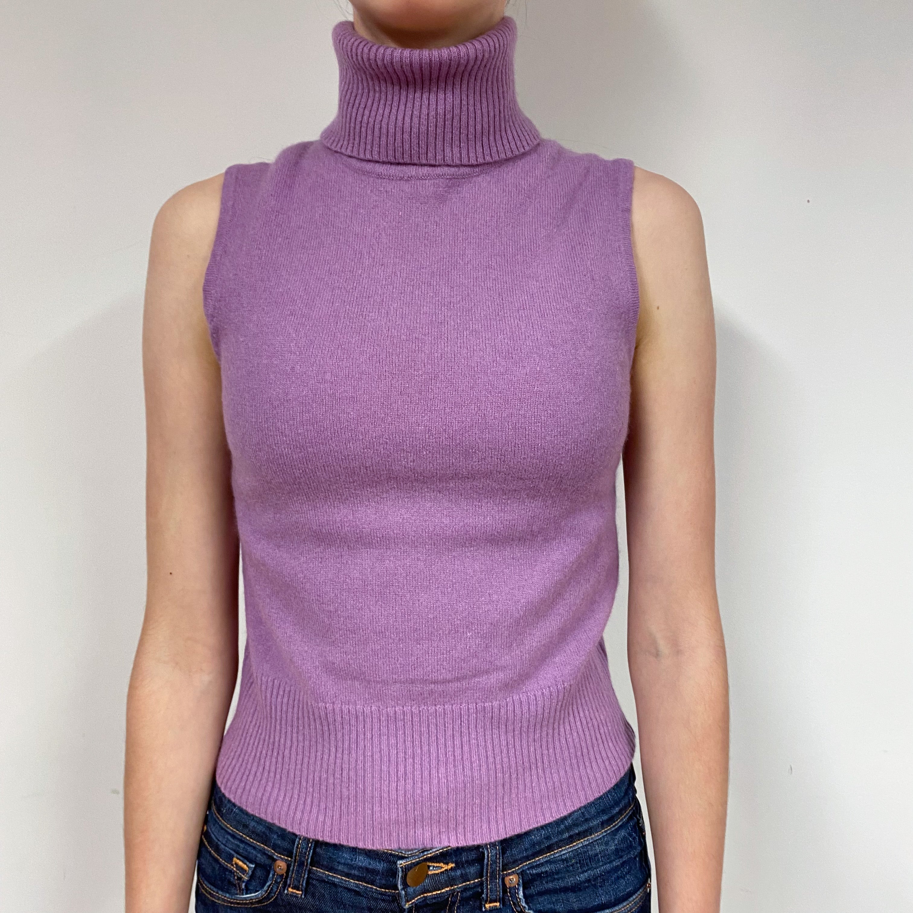 Heather Purple Cashmere Sleeveless Jumper Extra Small